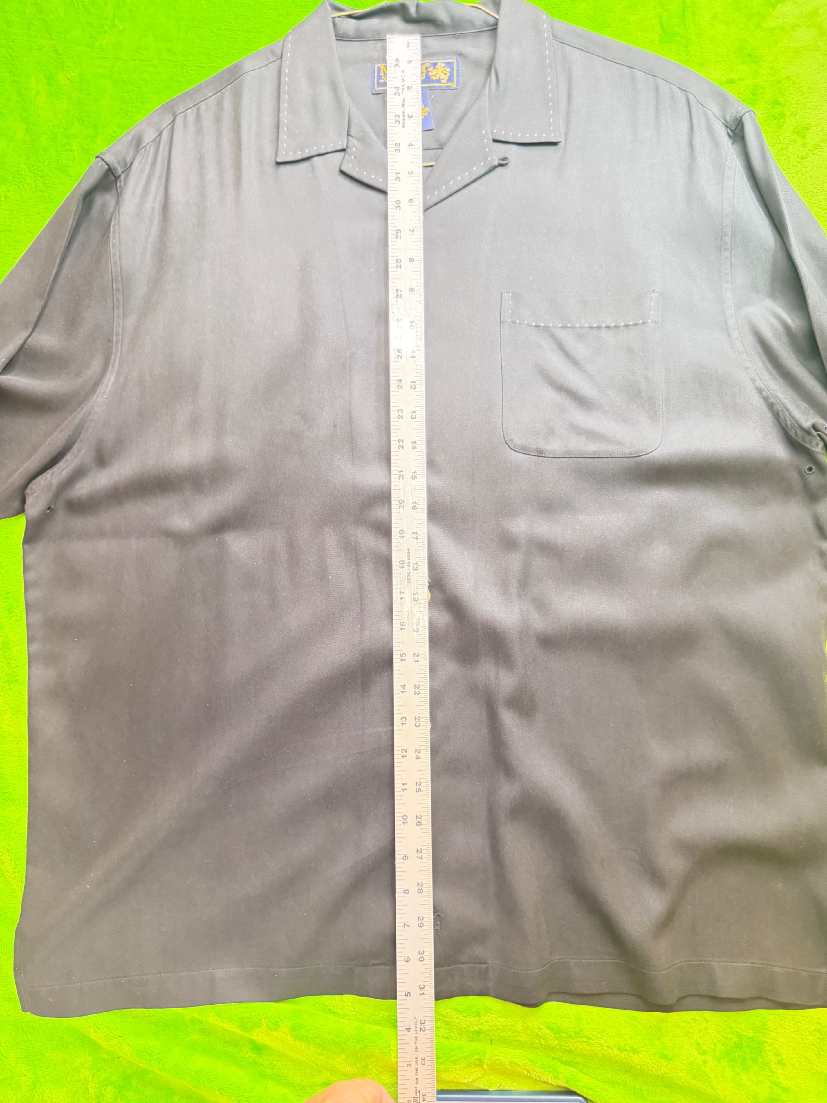 Nat Nast Luxury Originals 100% Silk Camp Shirt Mens XL Charcoal Gray - Thumbnail 11
