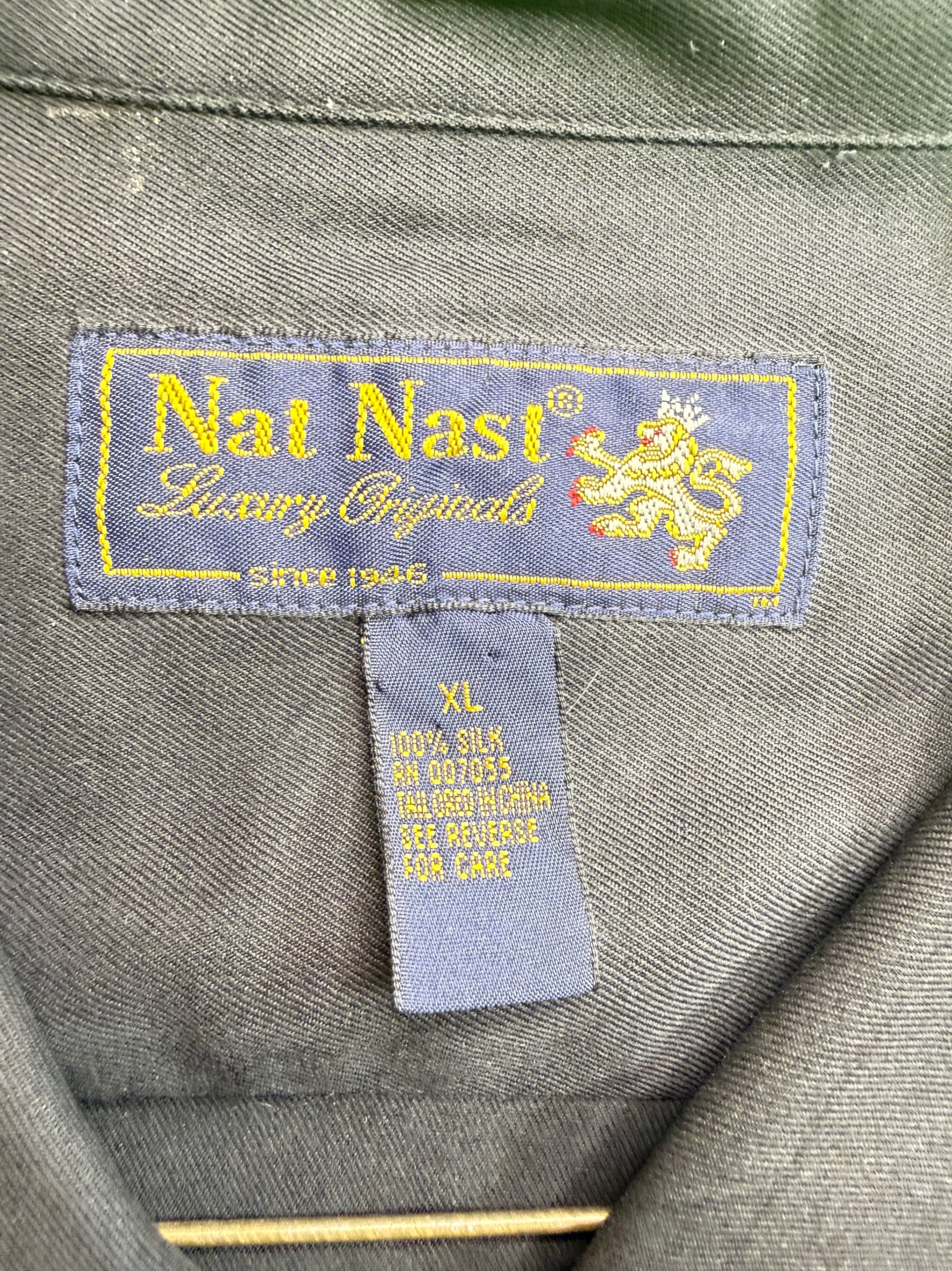 Nat Nast Luxury Originals 100% Silk Camp Shirt Mens XL Charcoal Gray - Thumbnail 4