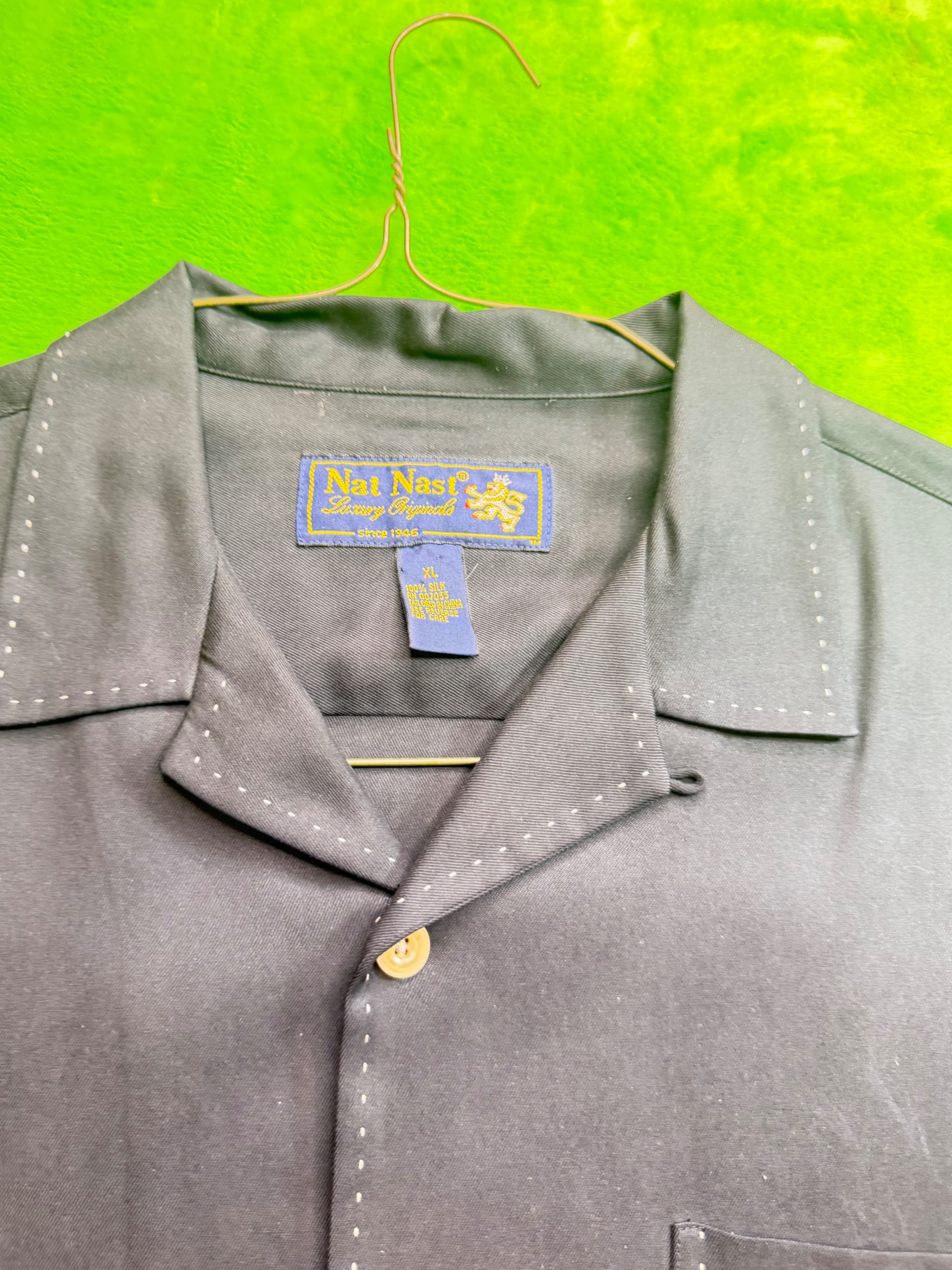 Nat Nast Luxury Originals 100% Silk Camp Shirt Mens XL Charcoal Gray - Thumbnail 6