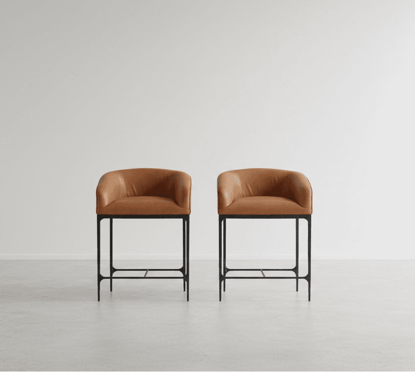 Pair (2) AH Home Saddle Leather Osbourne Counter Stools FFE-1438