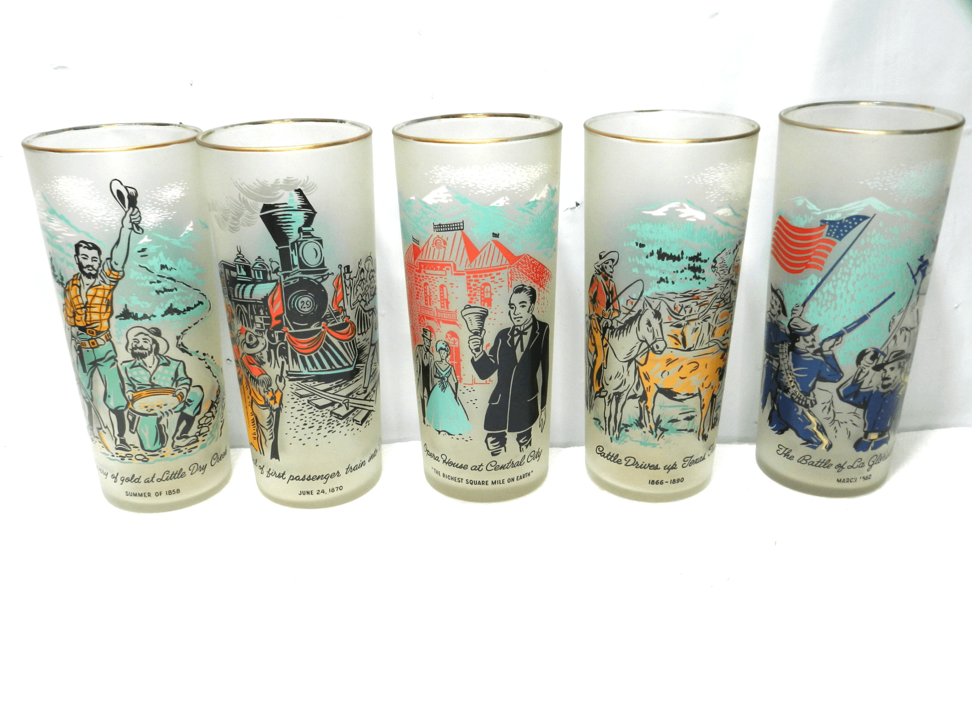 Vintage Libby's Frosted Tumblers 1959 Rush to the Rockies Commemorative Set M90S