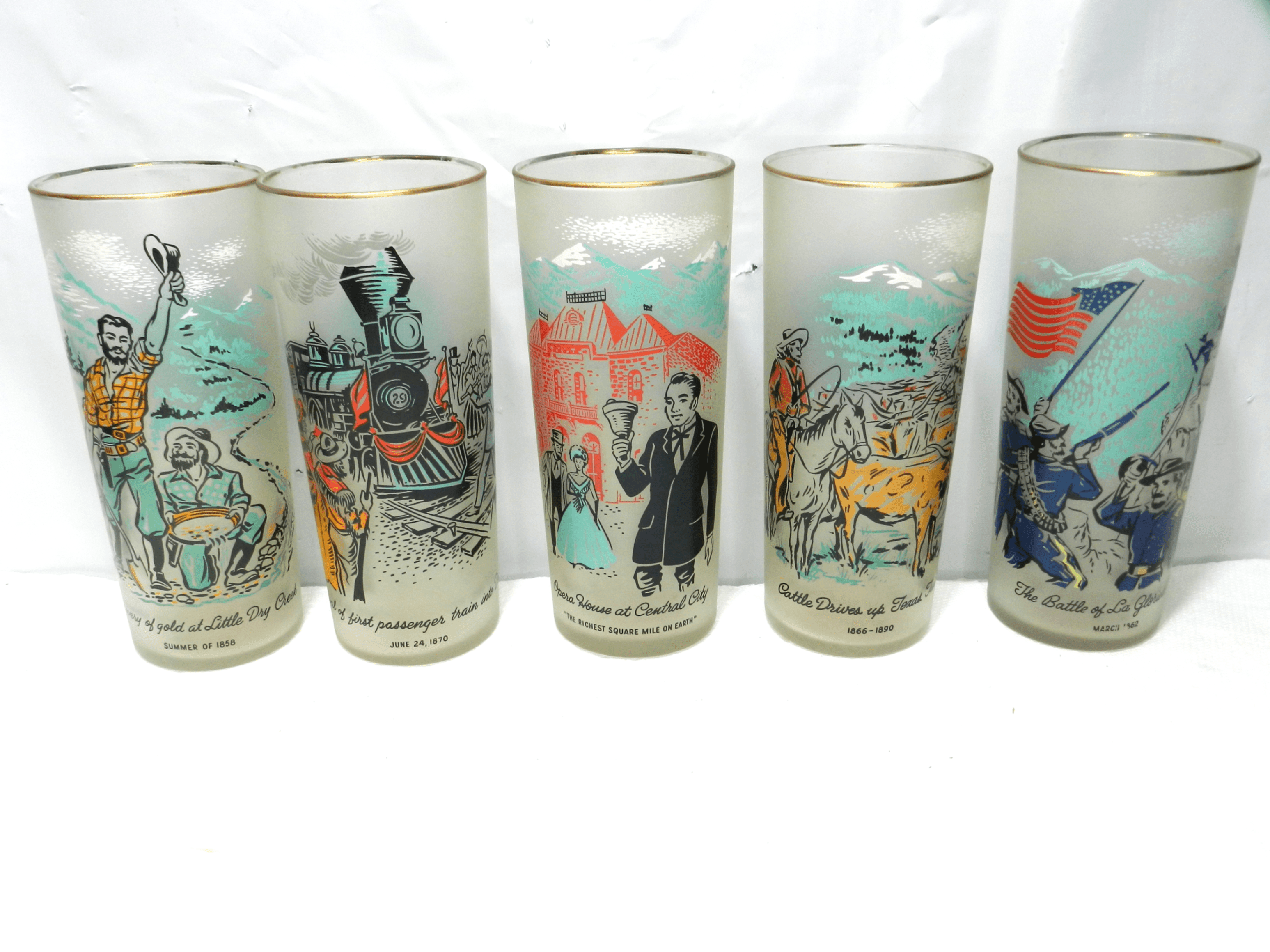 Vintage Libby's Frosted Tumblers 1959 Rush to the Rockies Commemorative Set M90S - Thumbnail 2