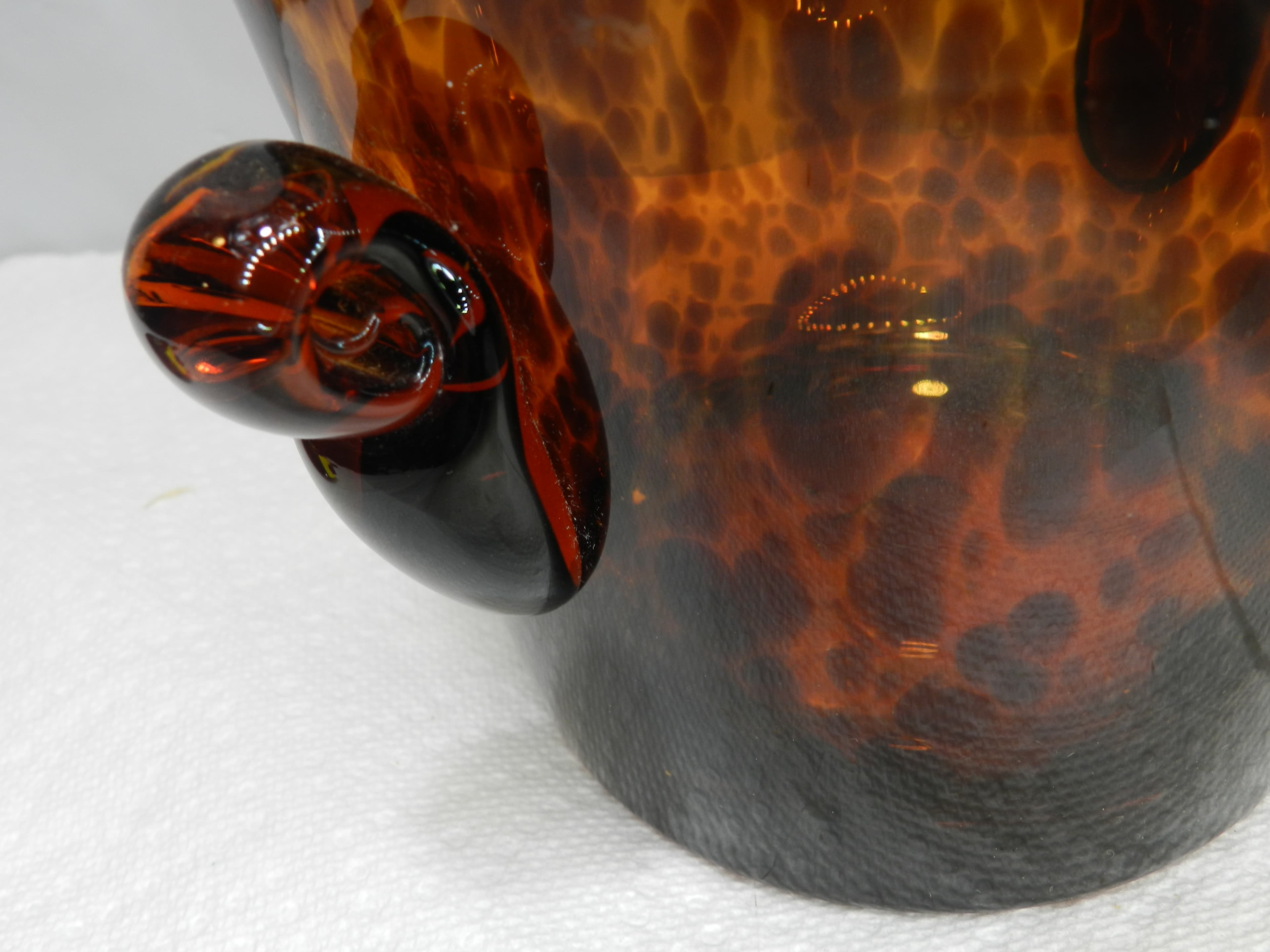 Vintage Tortoise Shell Amber Art Glass Hand Blown Ice Bucket  (M92S) - Thumbnail 2