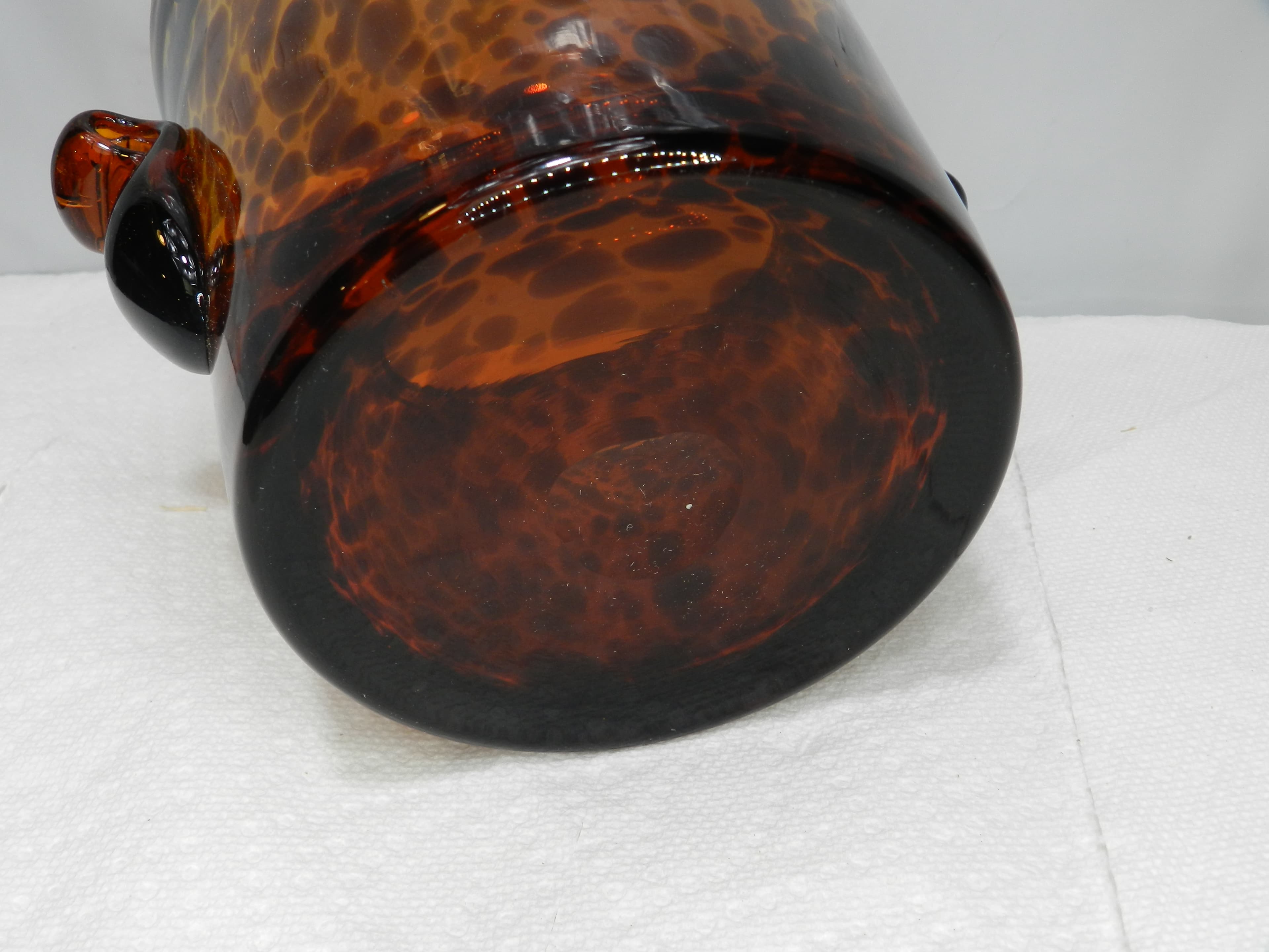 Vintage Tortoise Shell Amber Art Glass Hand Blown Ice Bucket  (M92S) - Thumbnail 6