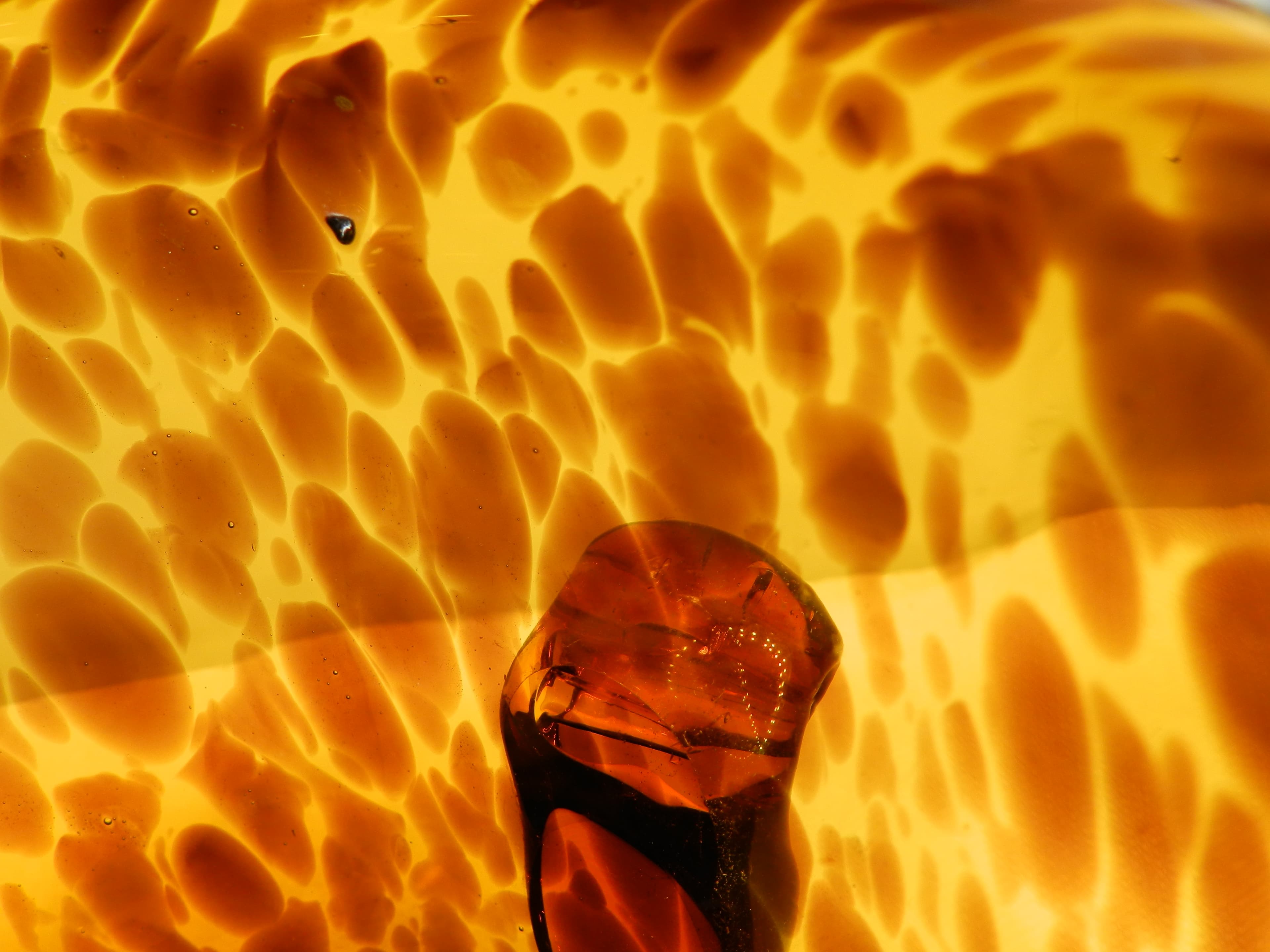 Vintage Tortoise Shell Amber Art Glass Hand Blown Ice Bucket  (M92S) - Thumbnail 11