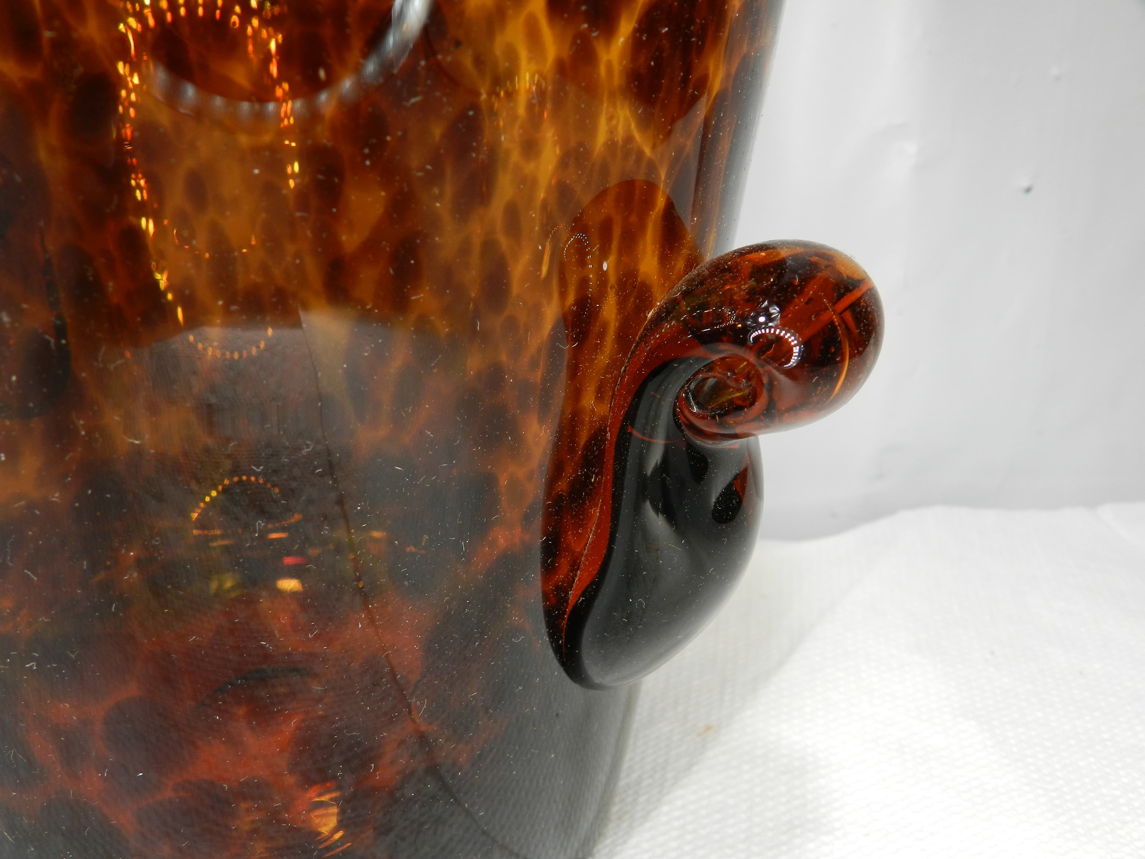 Vintage Tortoise Shell Amber Art Glass Hand Blown Ice Bucket  (M92S) - Thumbnail 5