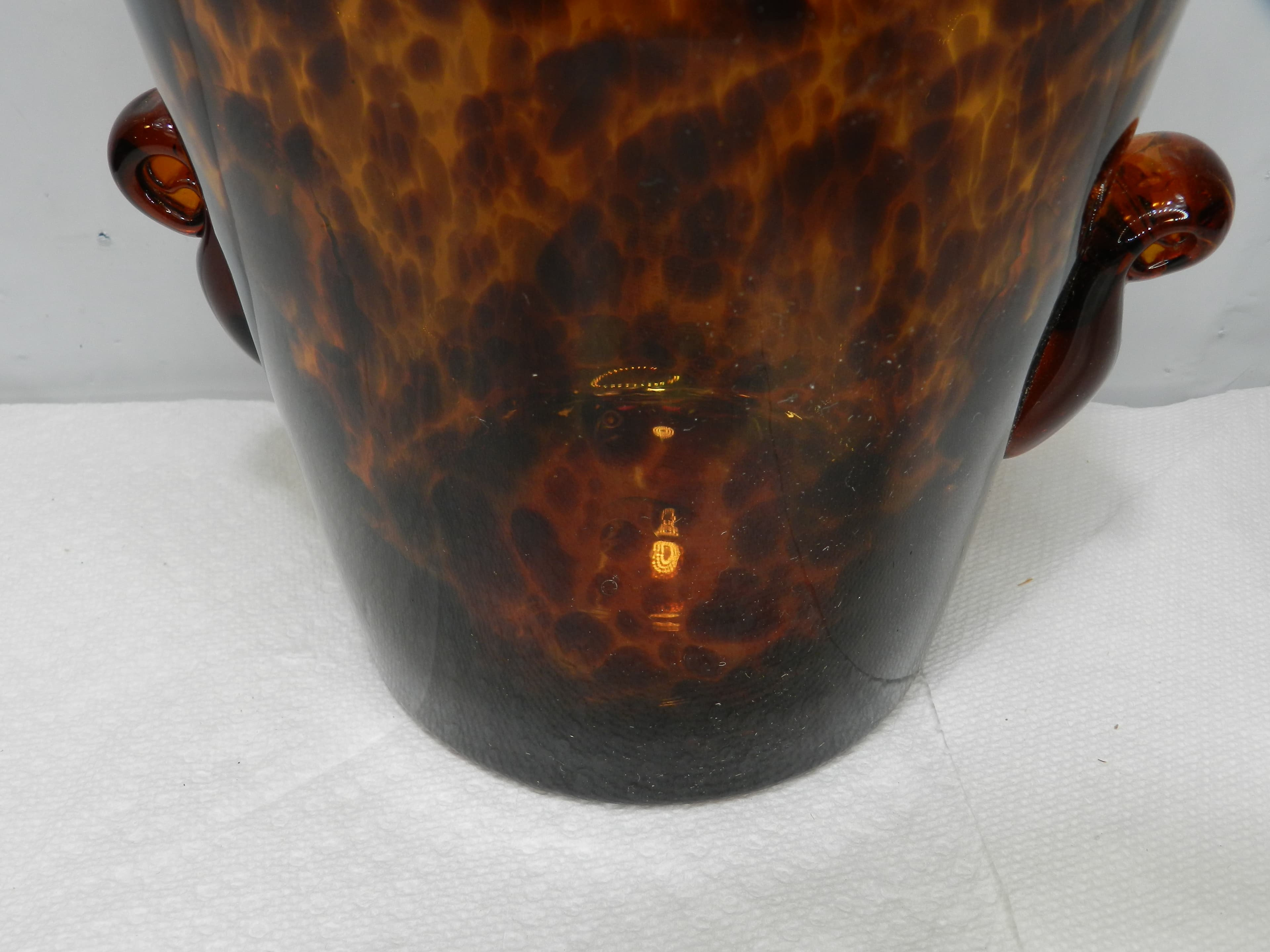 Vintage Tortoise Shell Amber Art Glass Hand Blown Ice Bucket  (M92S) - Thumbnail 4