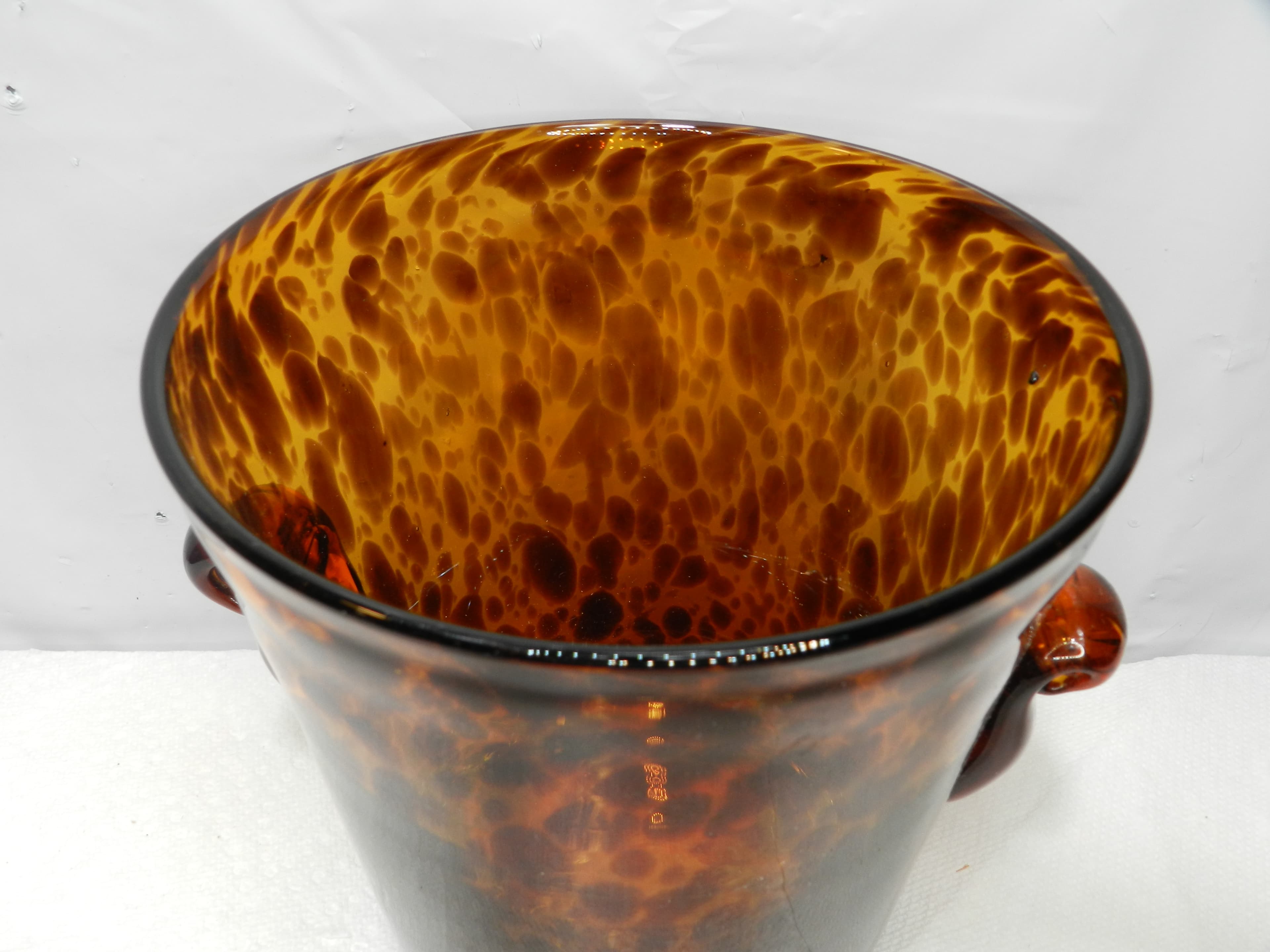Vintage Tortoise Shell Amber Art Glass Hand Blown Ice Bucket  (M92S) - Thumbnail 3