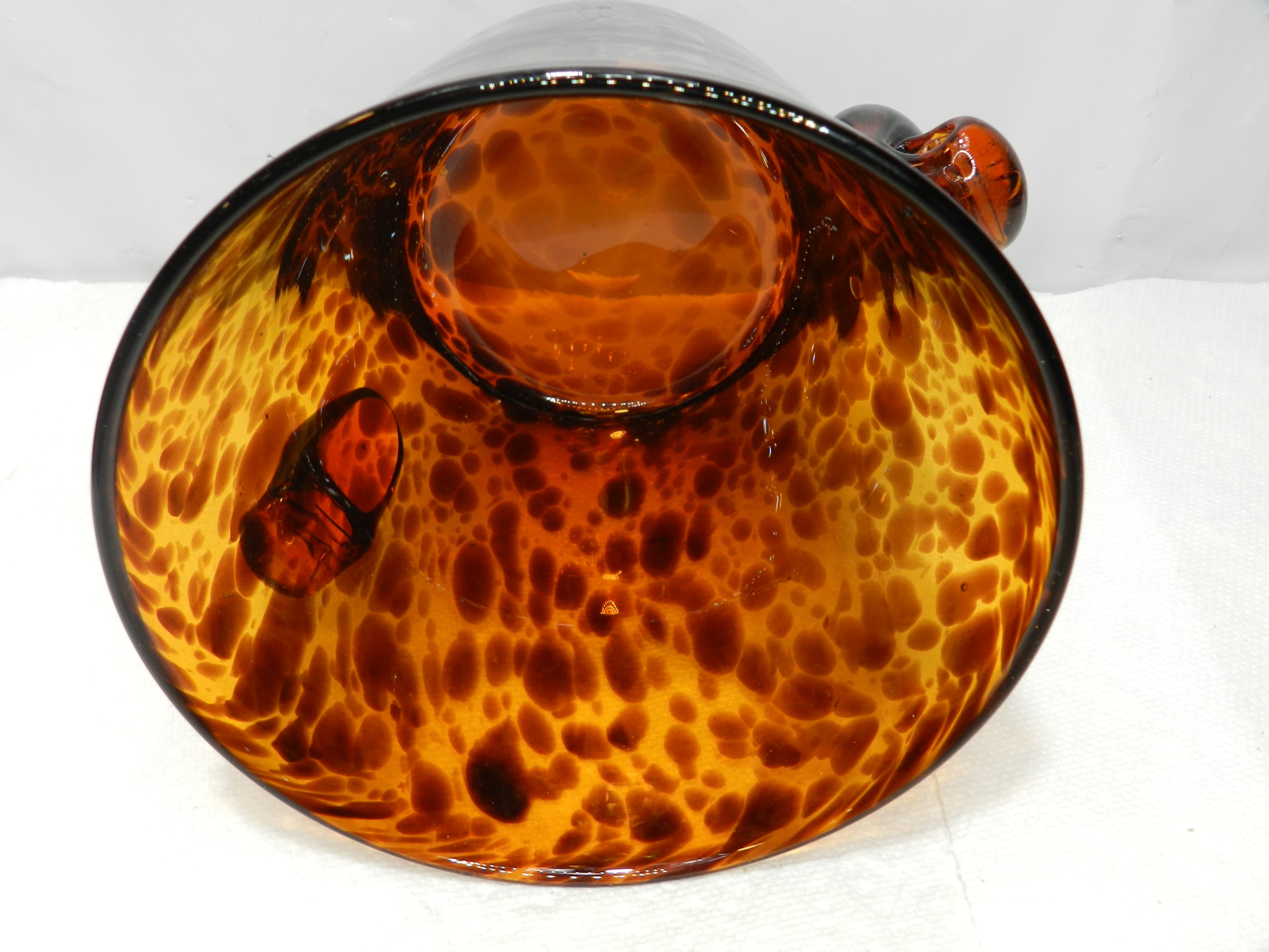 Vintage Tortoise Shell Amber Art Glass Hand Blown Ice Bucket  (M92S) - Thumbnail 8