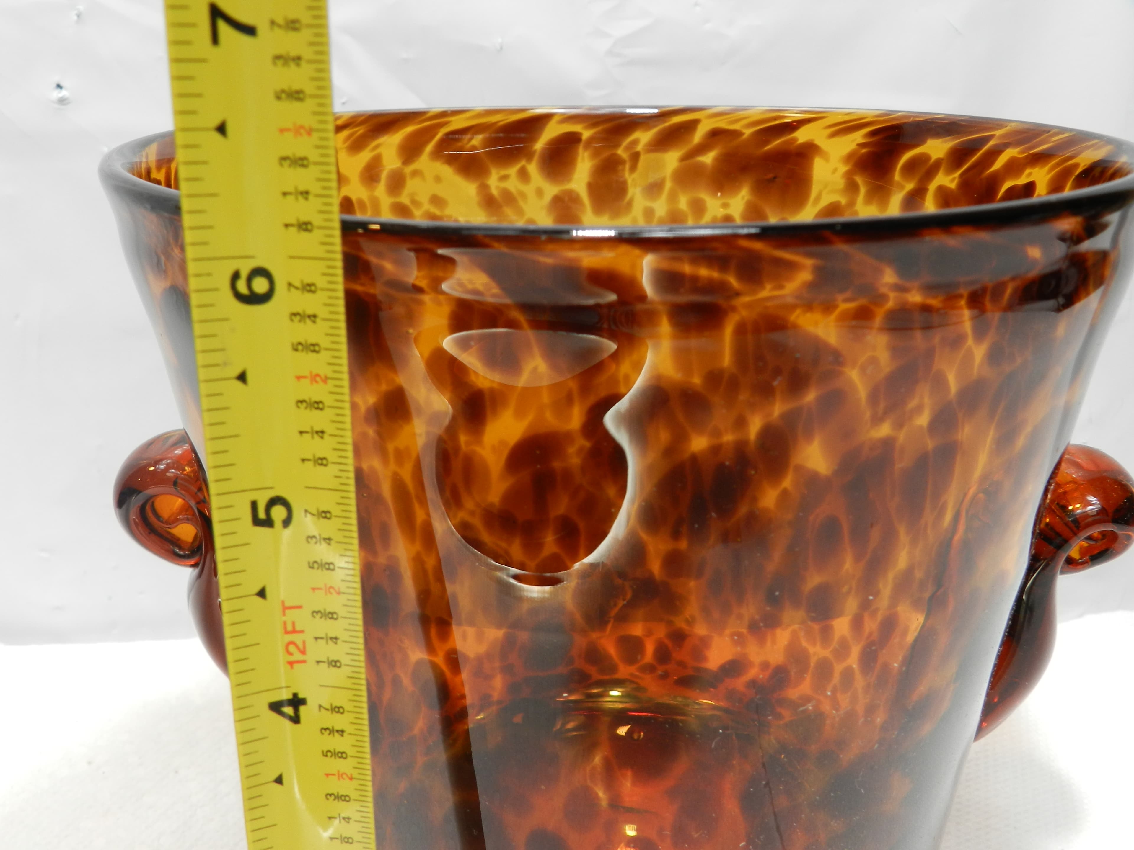 Vintage Tortoise Shell Amber Art Glass Hand Blown Ice Bucket  (M92S) - Thumbnail 9