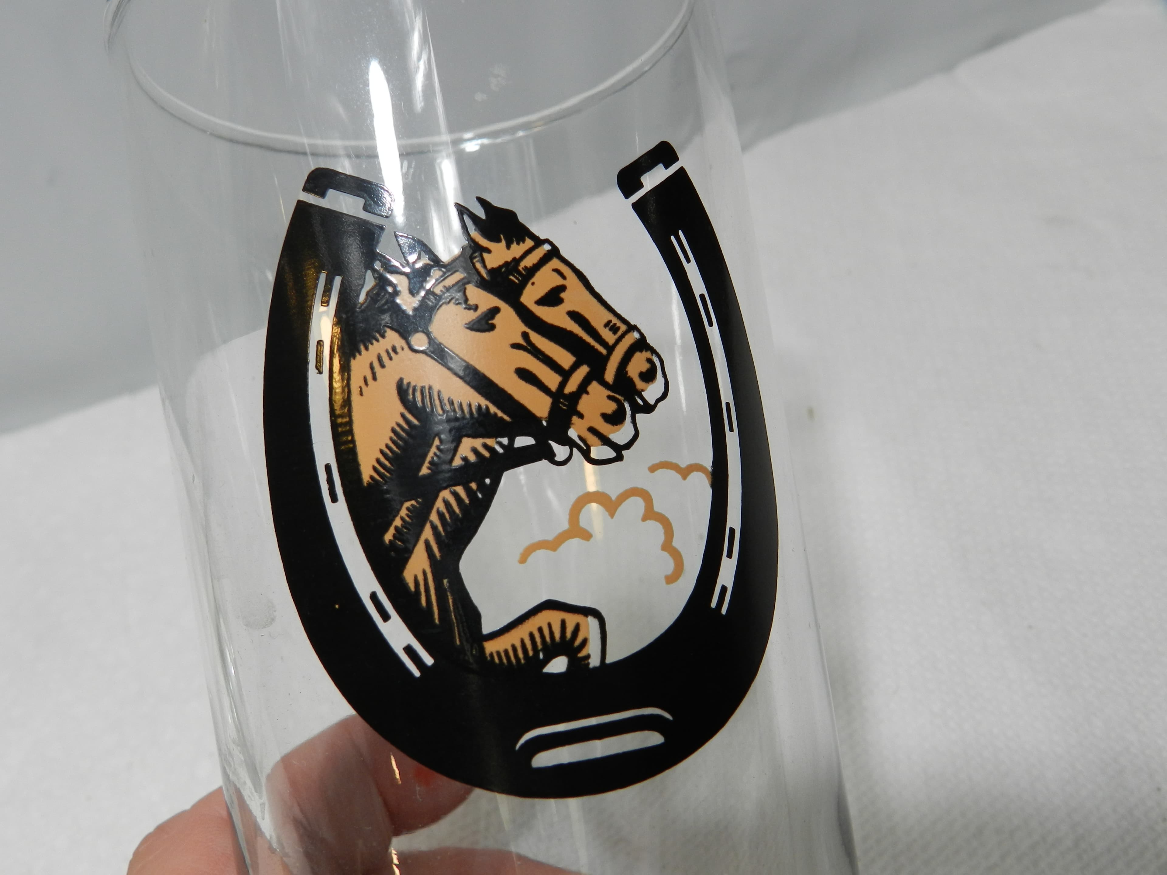 2 Vintage Anchor Hocking Kentucky Derby Horse Racing Julep Glasses  (M98S) - Thumbnail 6
