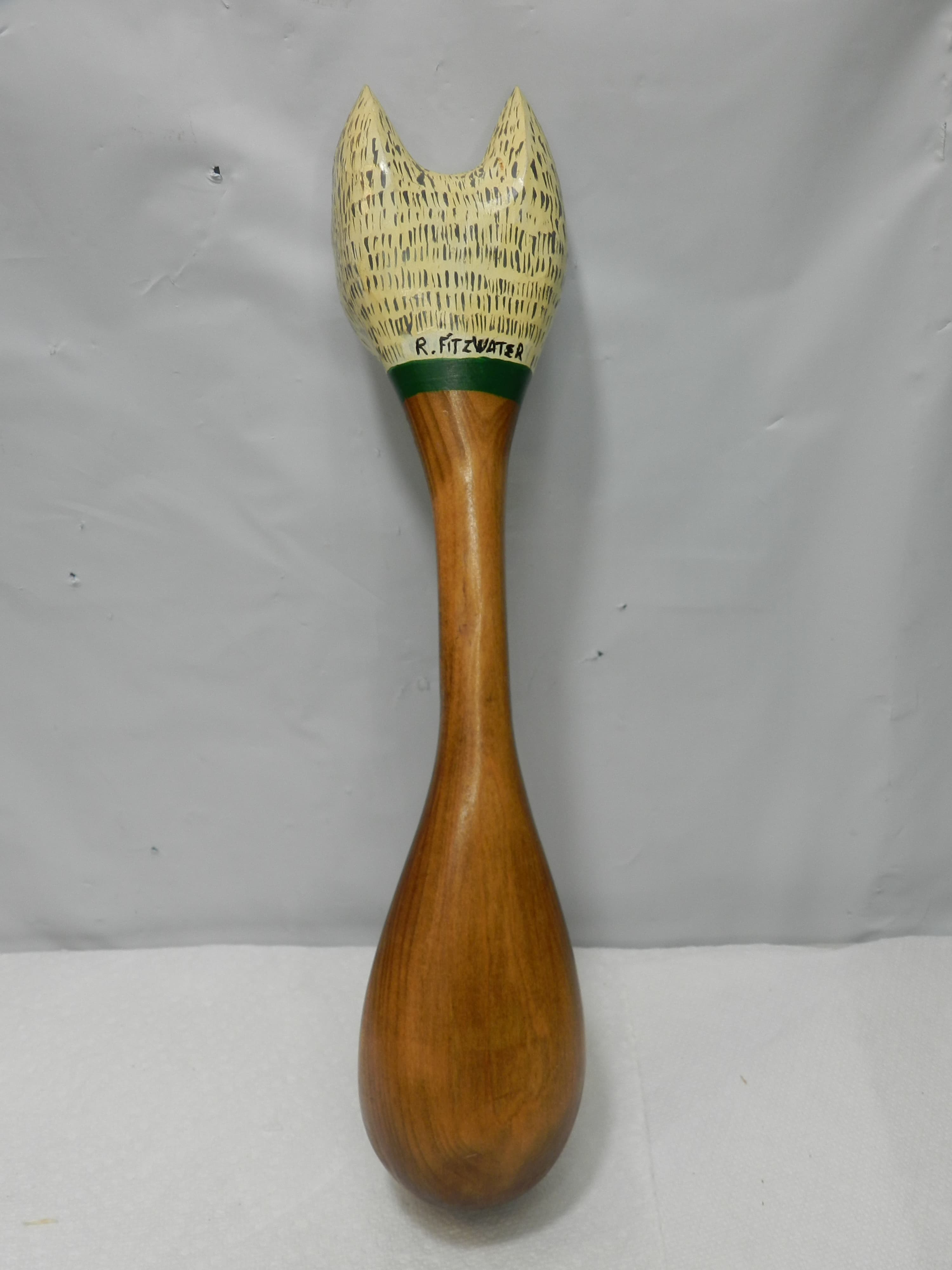 Vintage Folk Art Hand Carved Wooden Spoon Cat Head  by R. Fitzwater  (M99S) - Thumbnail 6