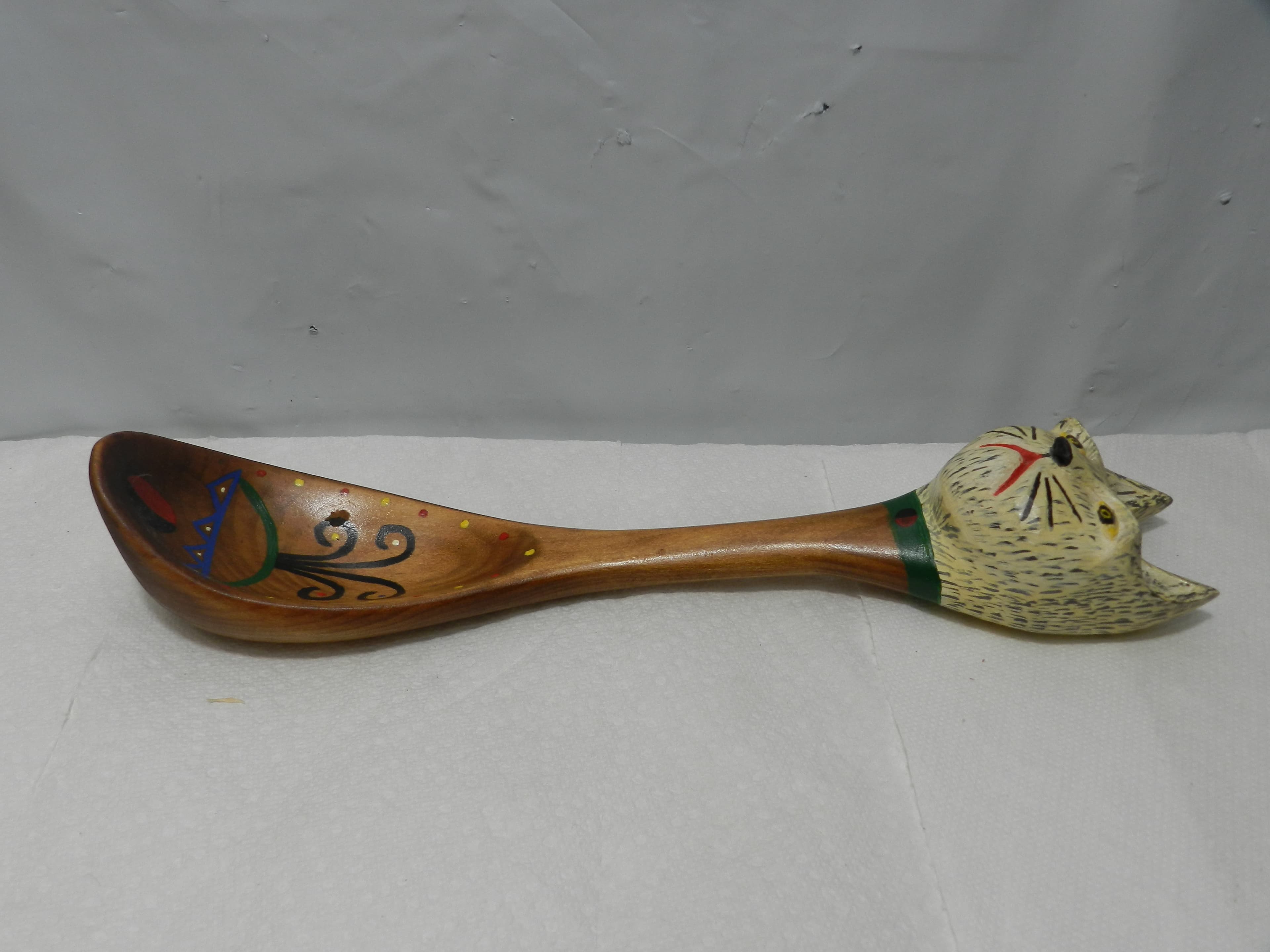 Vintage Folk Art Hand Carved Wooden Spoon Cat Head  by R. Fitzwater  (M99S) - Thumbnail 8