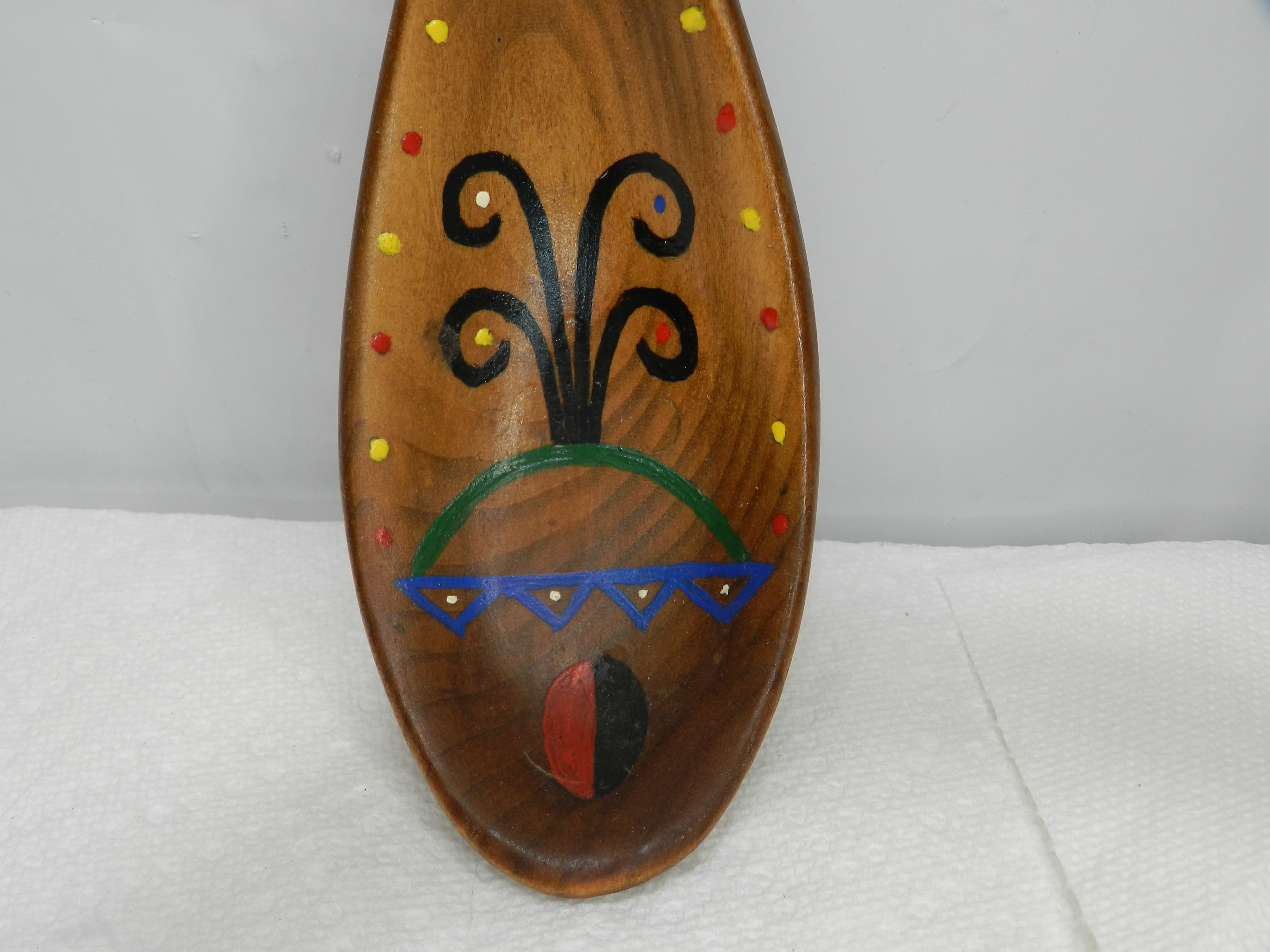 Vintage Folk Art Hand Carved Wooden Spoon Cat Head  by R. Fitzwater  (M99S) - Thumbnail 2