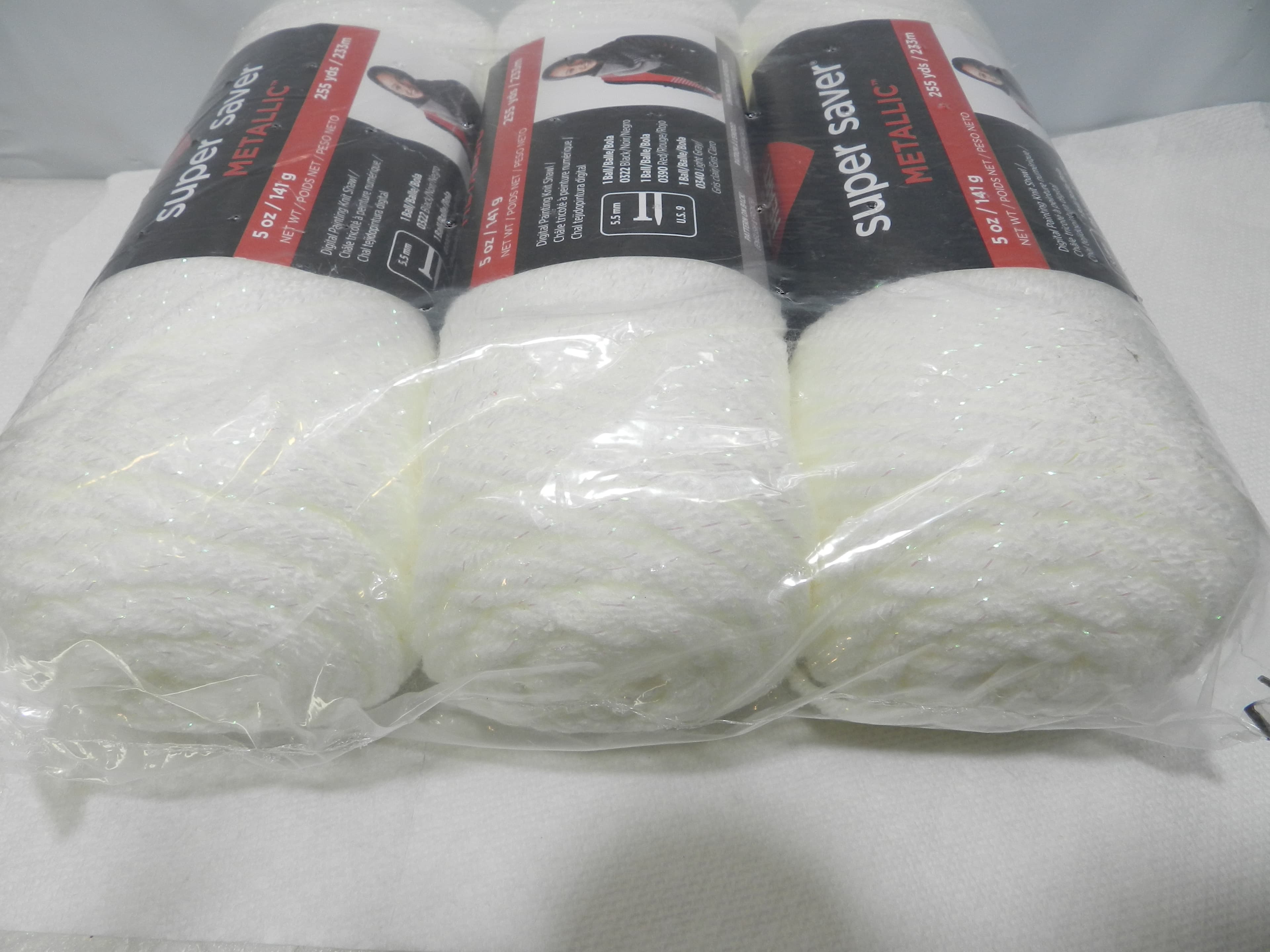 3 Red Heart Super Saver Metallic Yarn, 5 oz/255 yds, White 3 Skeins N4K - Thumbnail 5