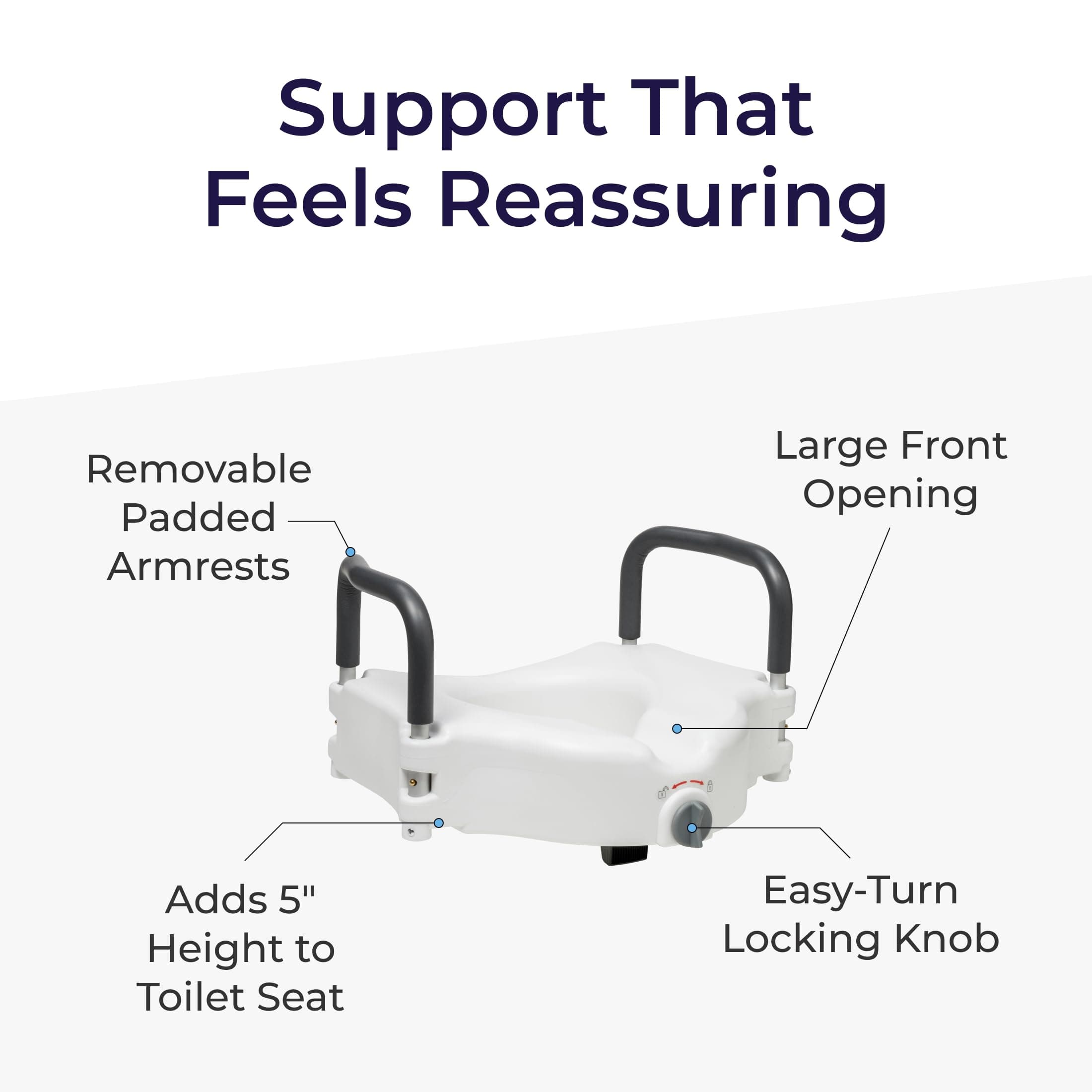 Drive Medical 2-in-1 Raised Toilet Seat with Removable Padded Arms - Elevated Bathroom Safety Support - Secure Locking Attachment - Easy Height Assistance - Durable Plastic Construction - Thumbnail 5
