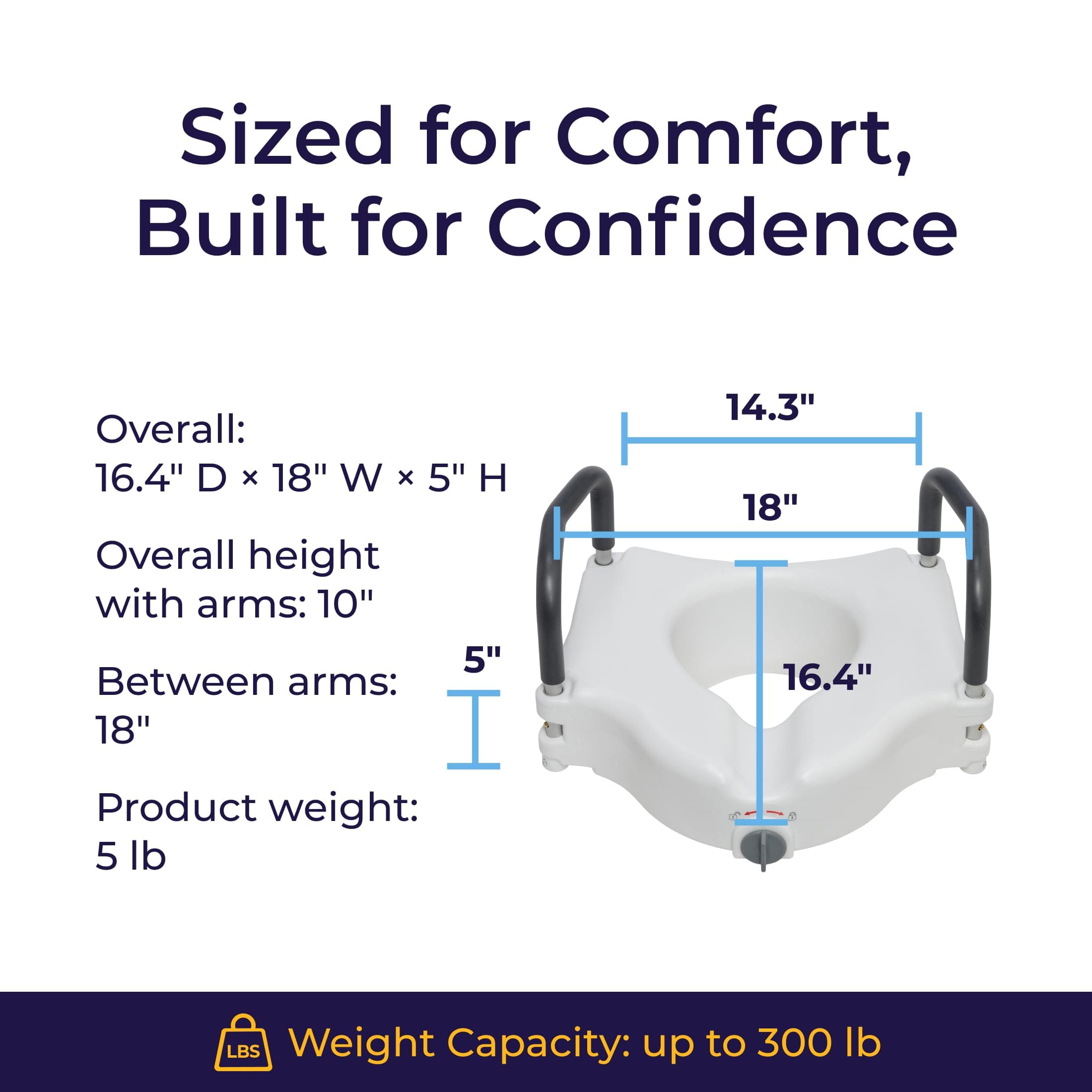Drive Medical 2-in-1 Raised Toilet Seat with Removable Padded Arms - Elevated Bathroom Safety Support - Secure Locking Attachment - Easy Height Assistance - Durable Plastic Construction - Thumbnail 8