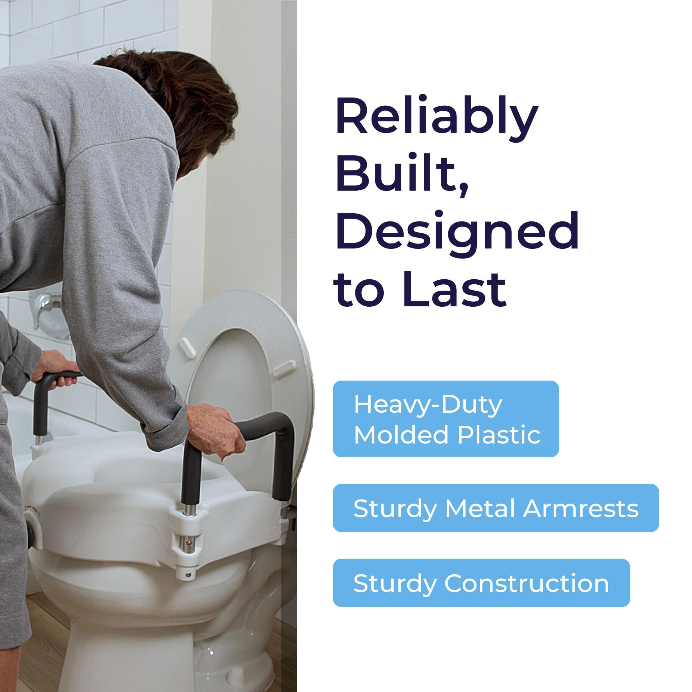 Drive Medical 2-in-1 Raised Toilet Seat with Removable Padded Arms - Elevated Bathroom Safety Support - Secure Locking Attachment - Easy Height Assistance - Durable Plastic Construction - Thumbnail 6