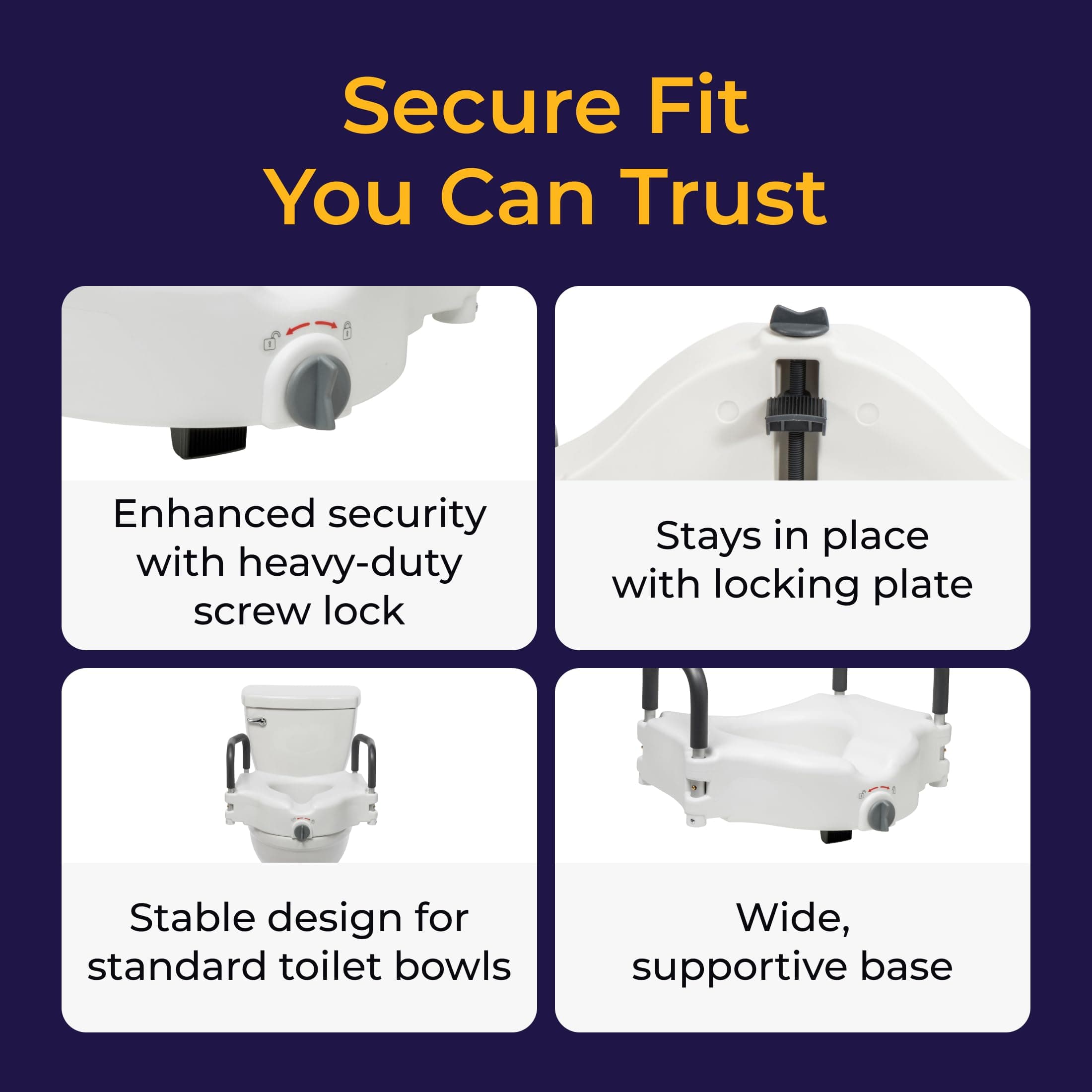 Drive Medical 2-in-1 Raised Toilet Seat with Removable Padded Arms - Elevated Bathroom Safety Support - Secure Locking Attachment - Easy Height Assistance - Durable Plastic Construction - Thumbnail 4