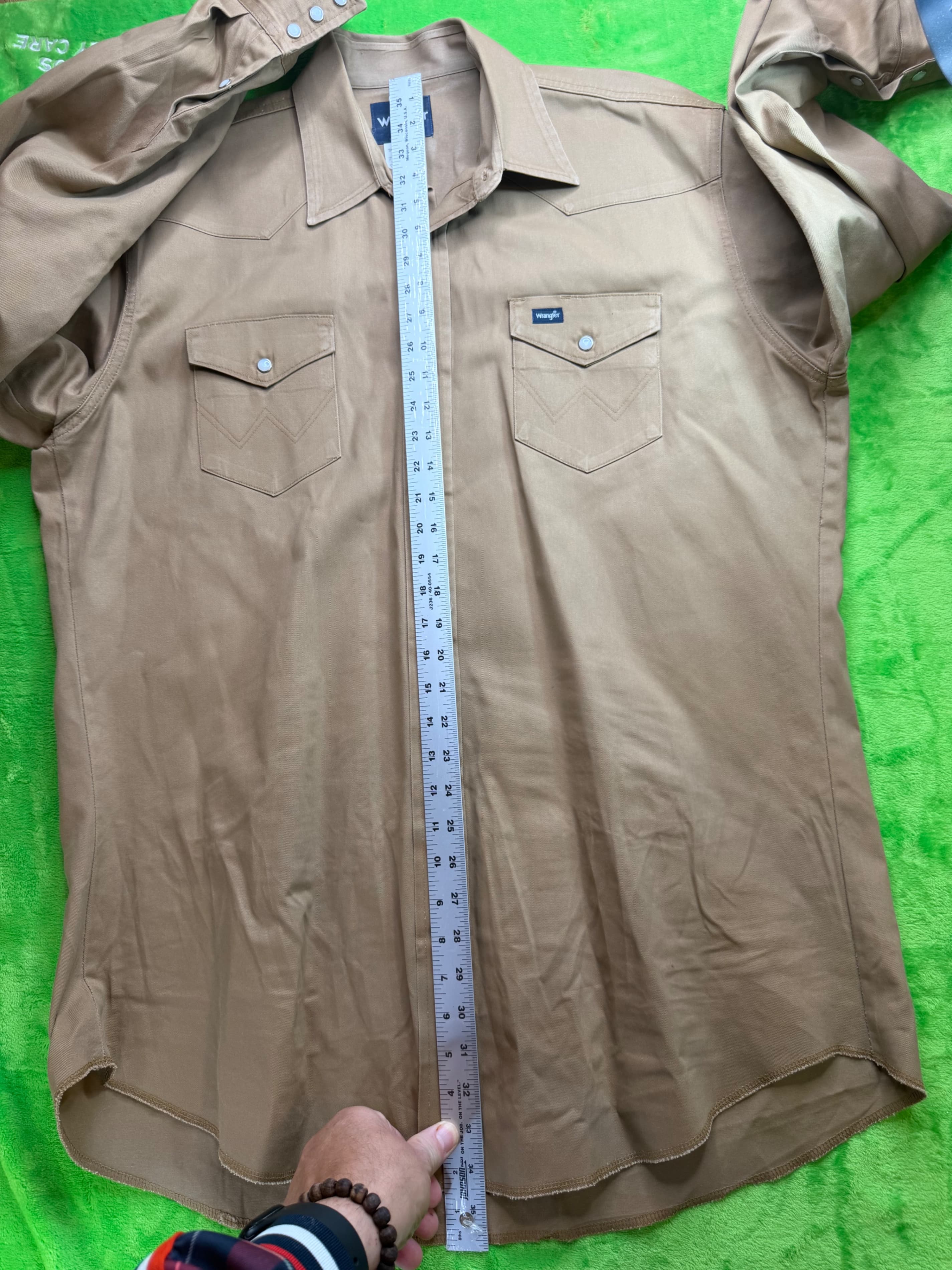 Wrangler Cowboy Cut Firm Finish Western Snap Shirt Mens XLT Tan - Thumbnail 6
