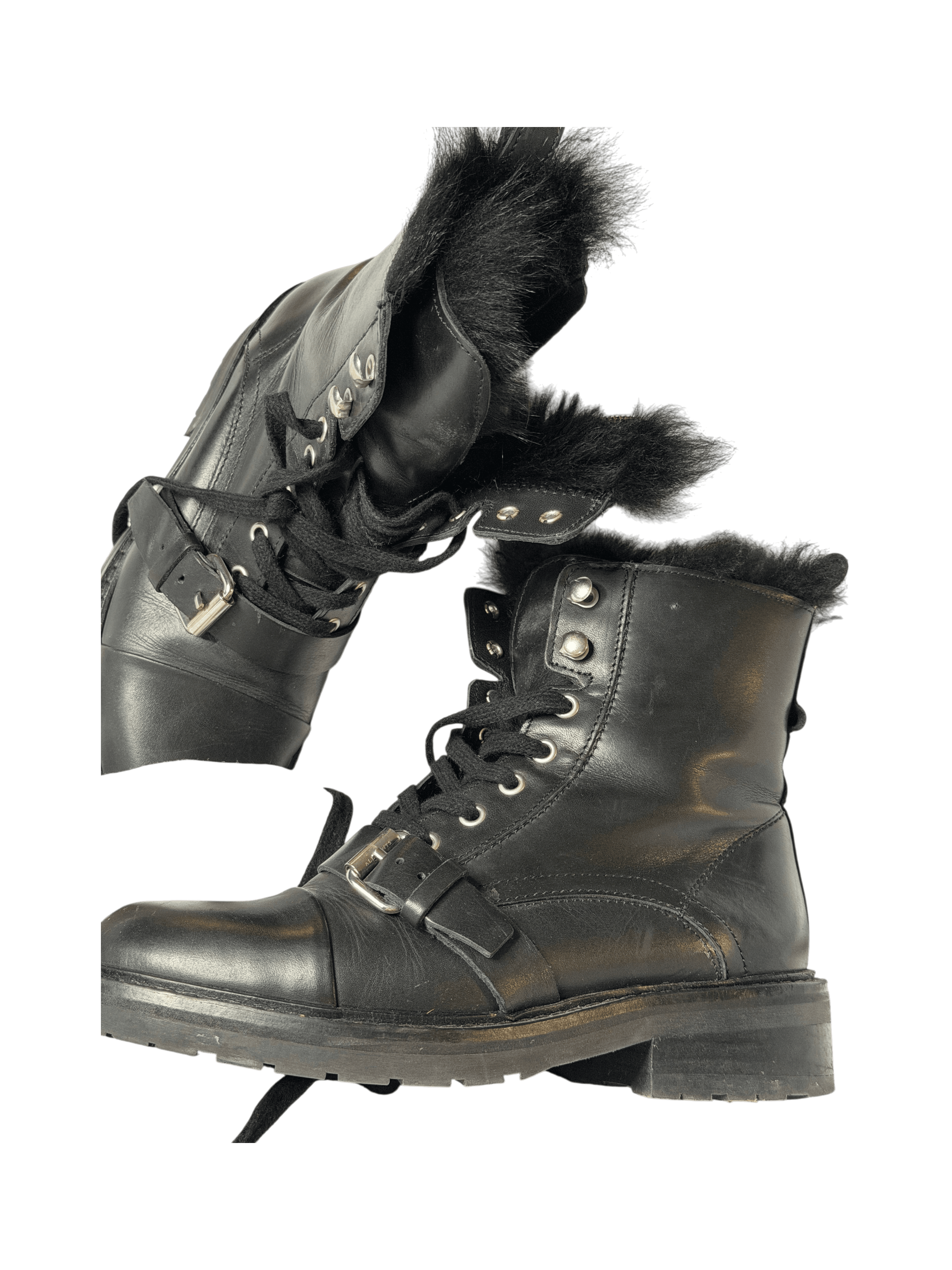 AllSaints Black Leather Fur‑Lined Combat Boots — Size 36 - Thumbnail 2
