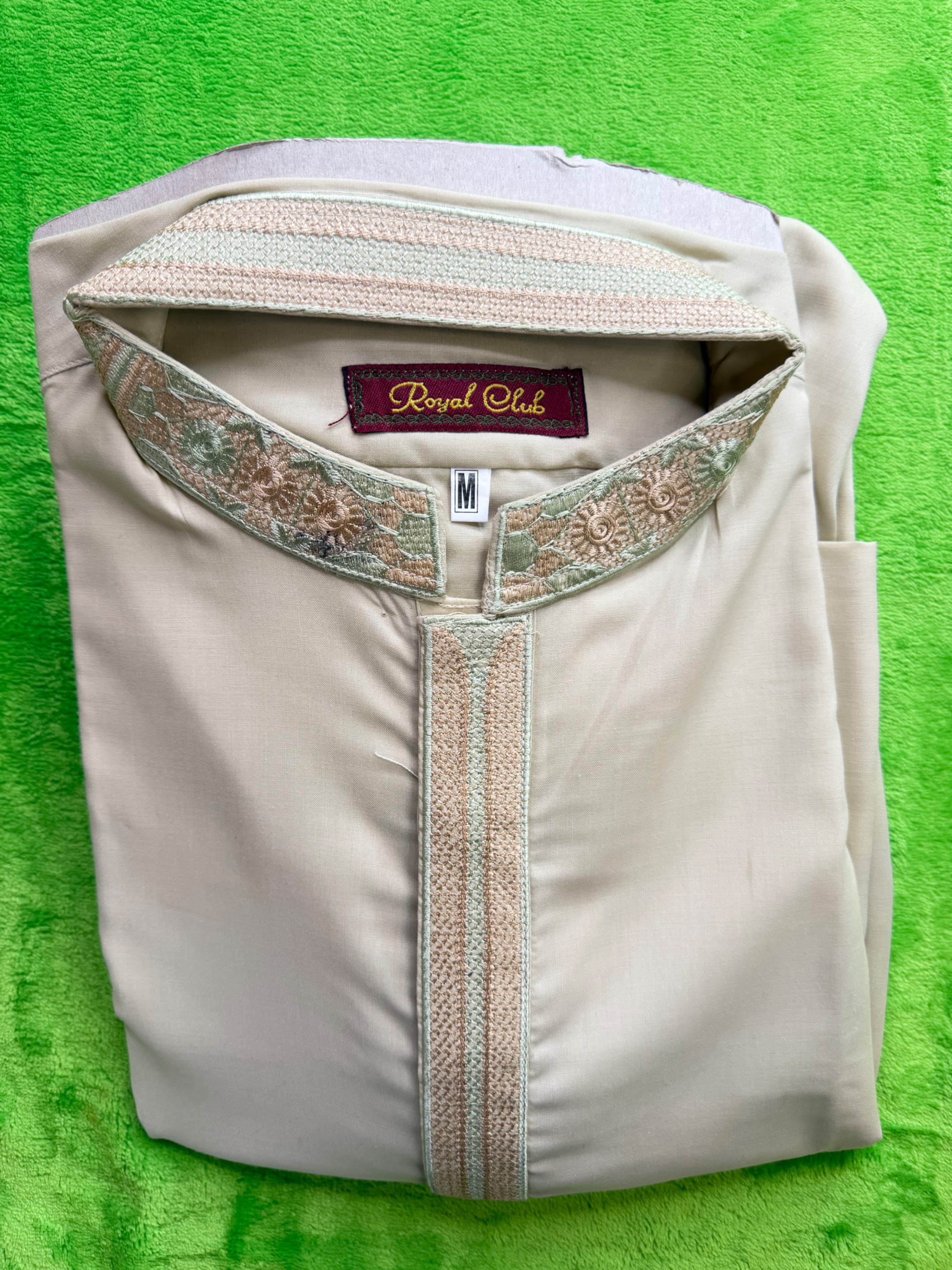 Royal Club Mens Embroidered Kurta Thobe Cream Sz M NWT - Thumbnail 4