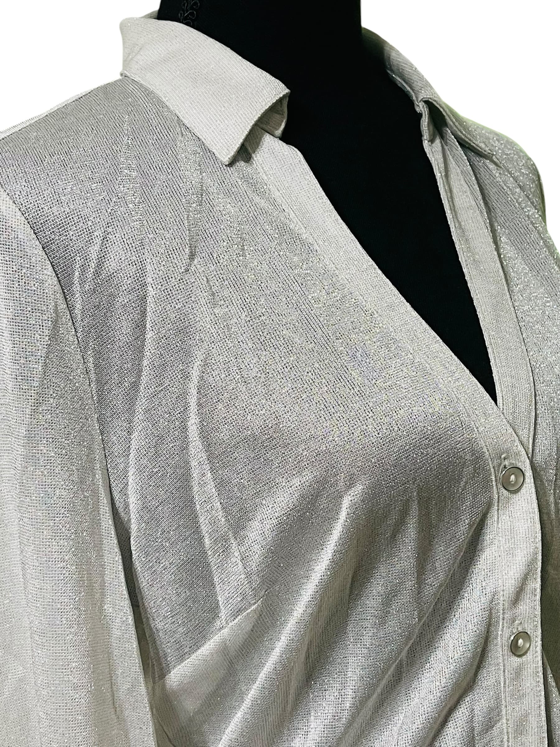 Cache Glitter Long Sleeve Button Up Blouse/Top - Thumbnail 4