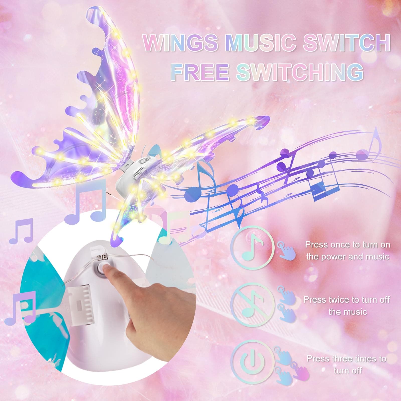 LED Light Up Musical Fairy Wings with Batteries - Thumbnail 8