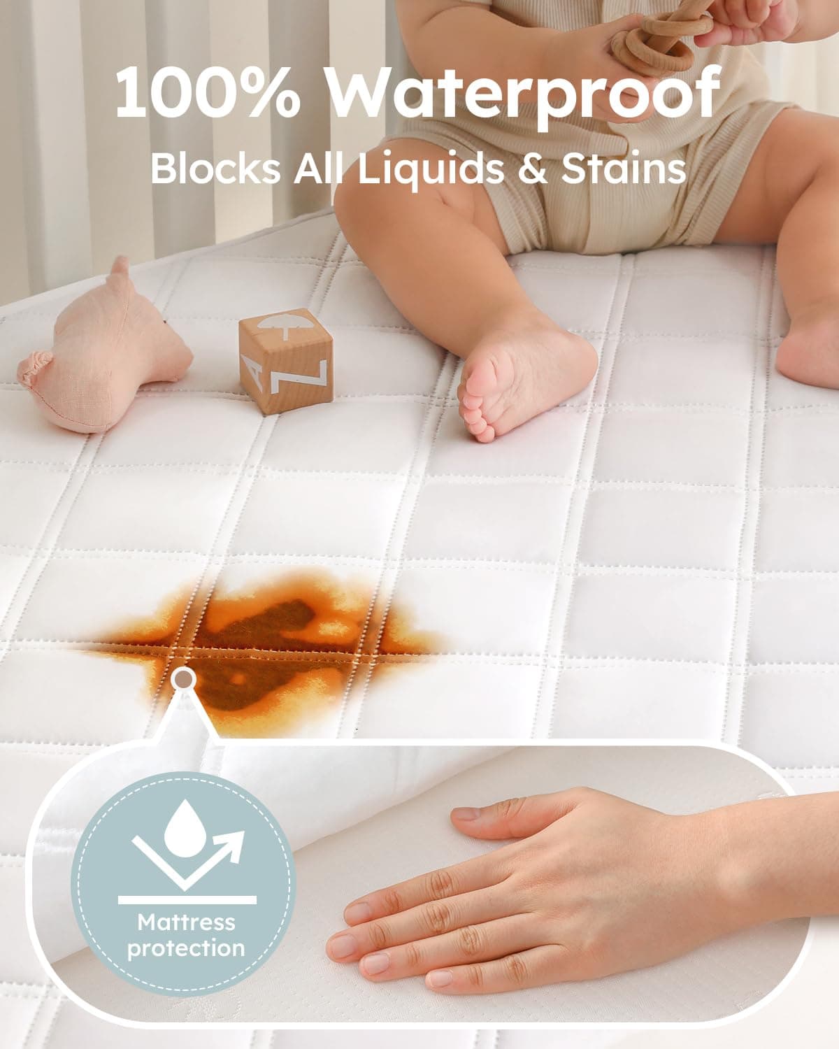 YOOFOSS Crib Mattress Protector Waterproof Hypoallergenic - Thumbnail 3