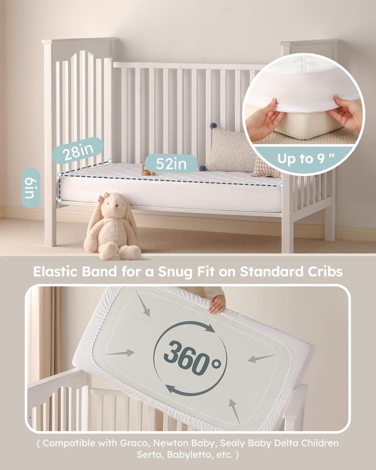 YOOFOSS Crib Mattress Protector Waterproof Hypoallergenic - Thumbnail 5