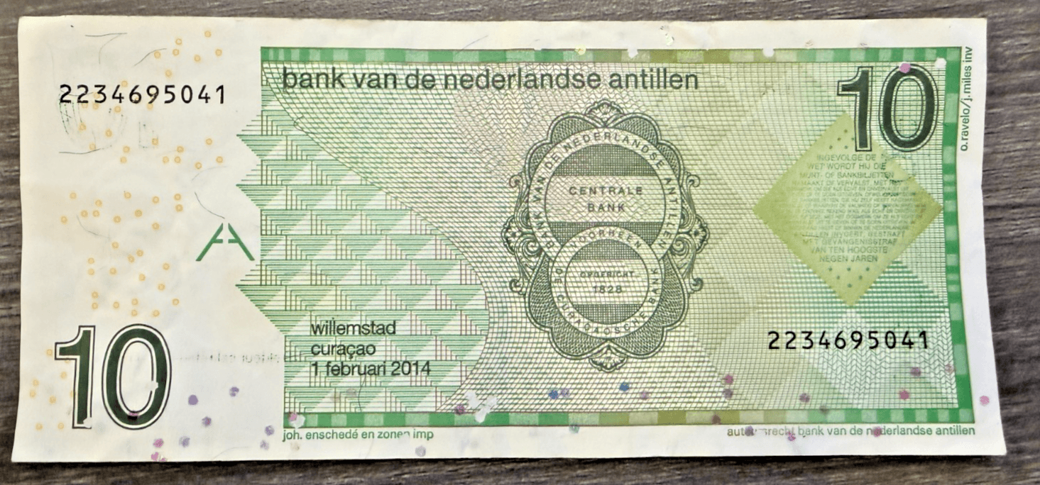 Netherlands Antilles 10 Gulden Banknote 2014 Curaçao Hummingbird Circulated - Thumbnail 2