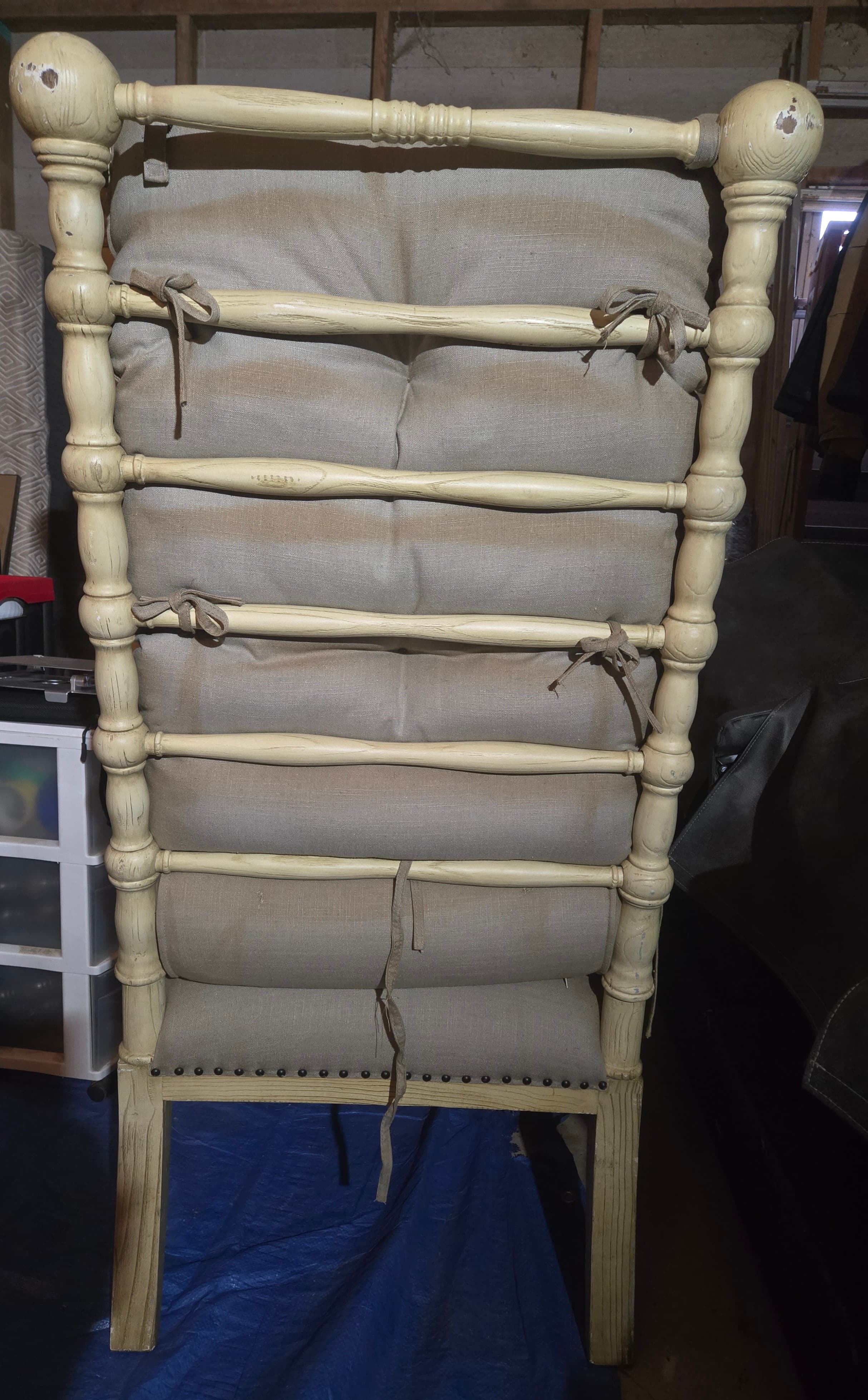 Vintage High Back Wooden Armchair with Cushions - Thumbnail 3