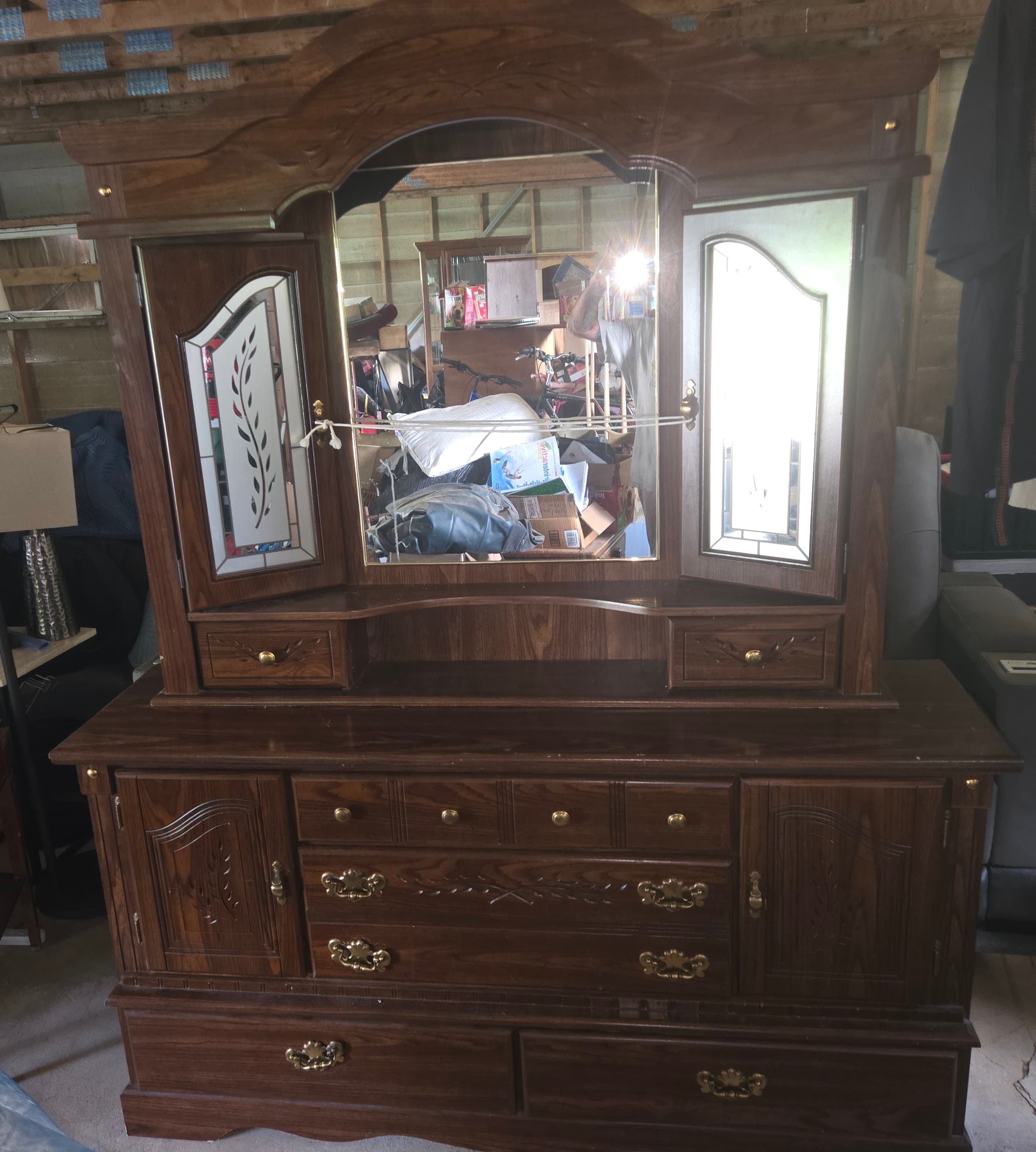 Vintage Wooden Dresser with Mirror and Storage