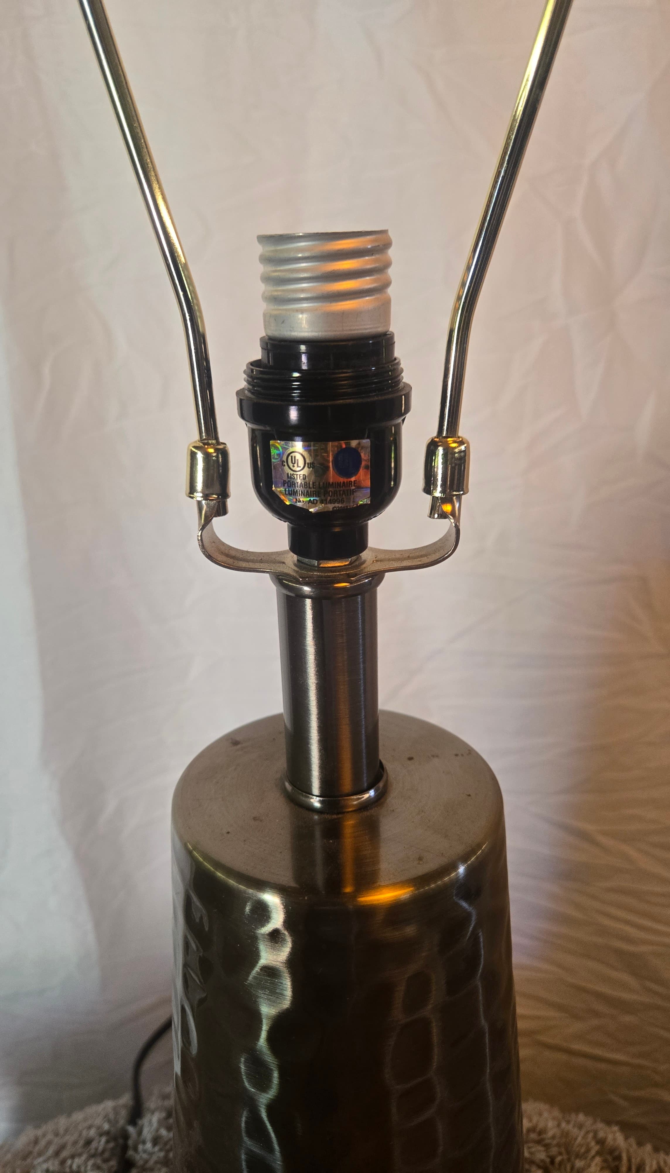 Hammered Metal Table Lamp with Square Linen Shade - Thumbnail 2