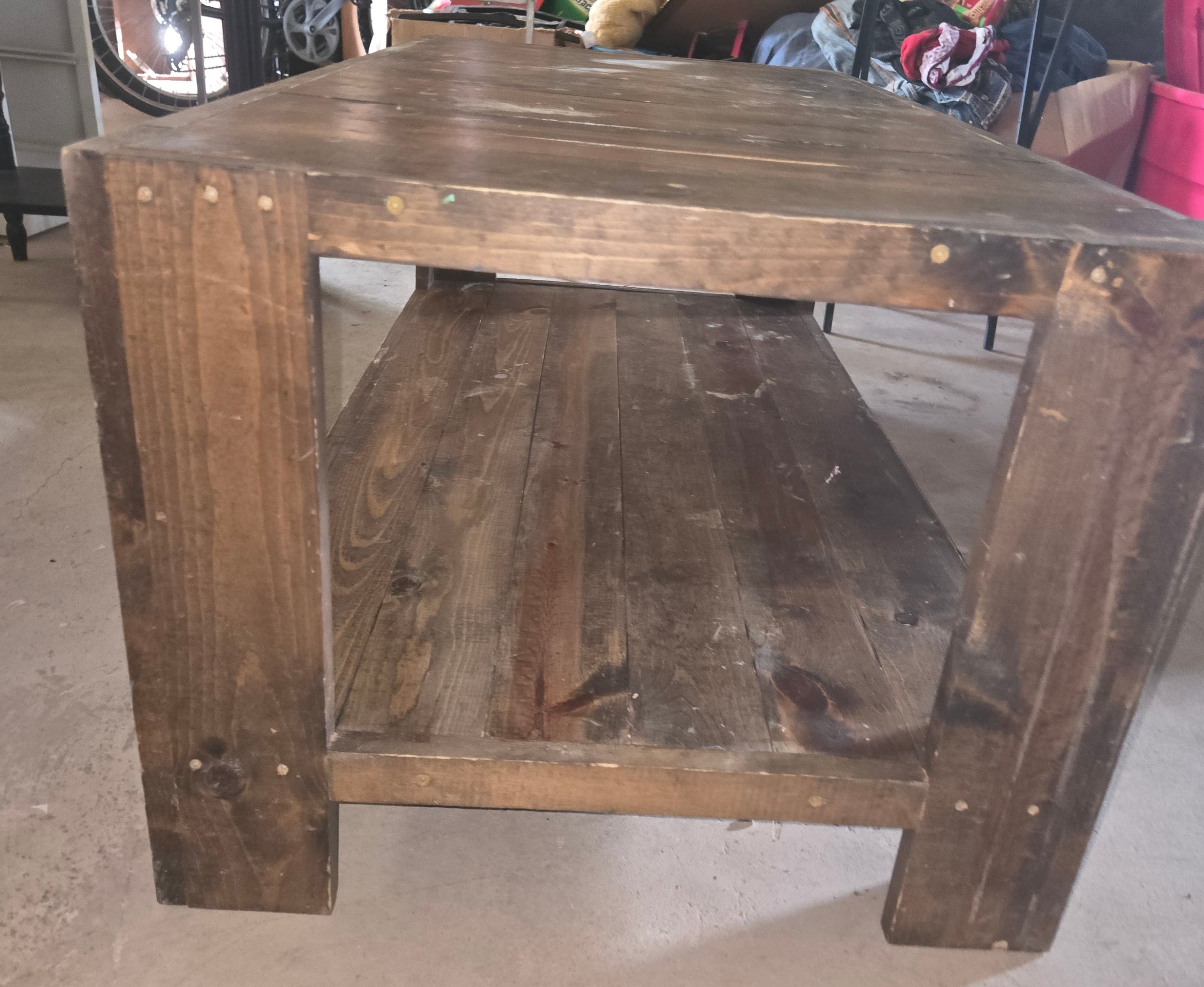 Rustic Wooden Coffee Table with Lower Shelf - Thumbnail 3