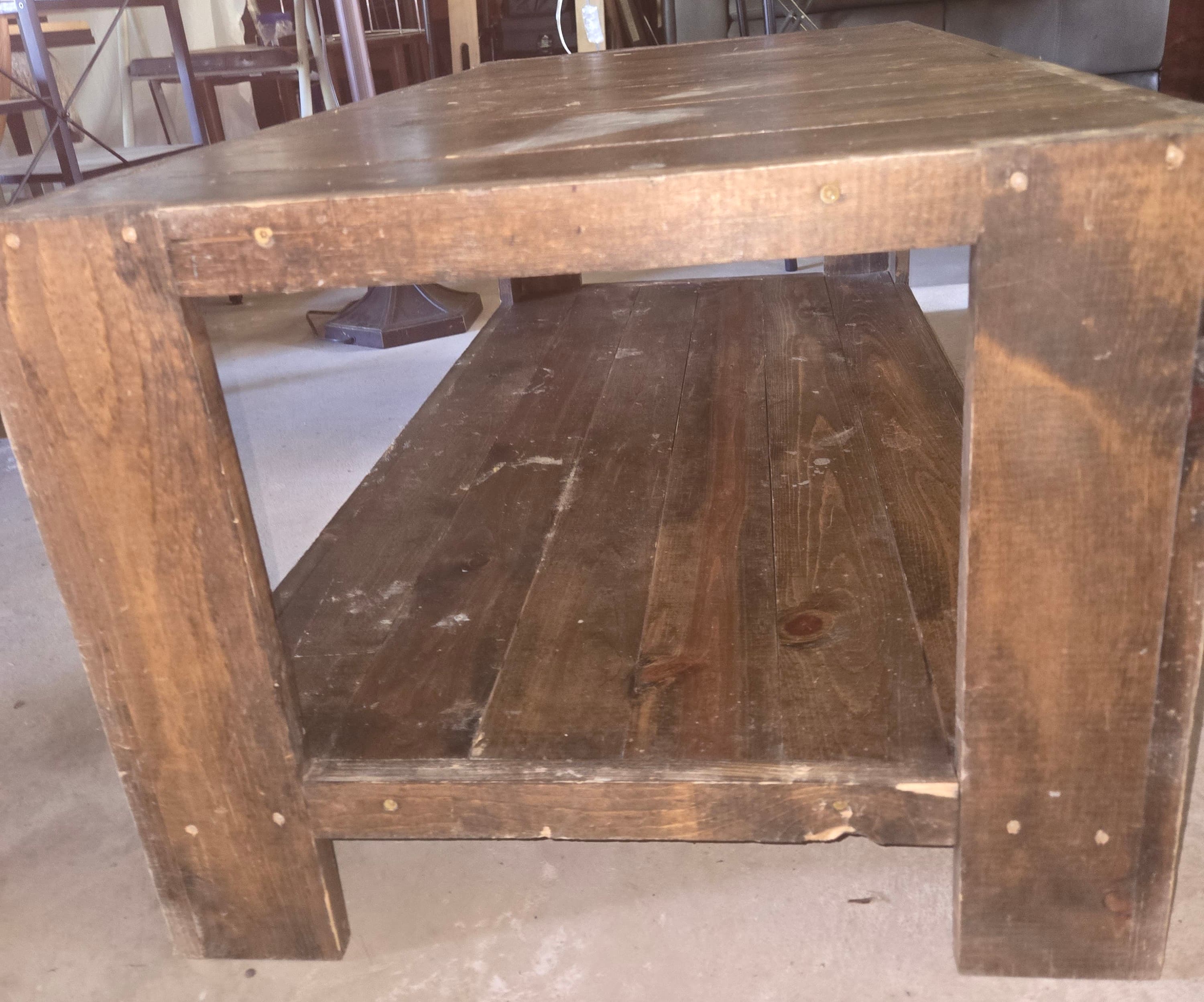 Rustic Wooden Coffee Table with Lower Shelf - Thumbnail 4