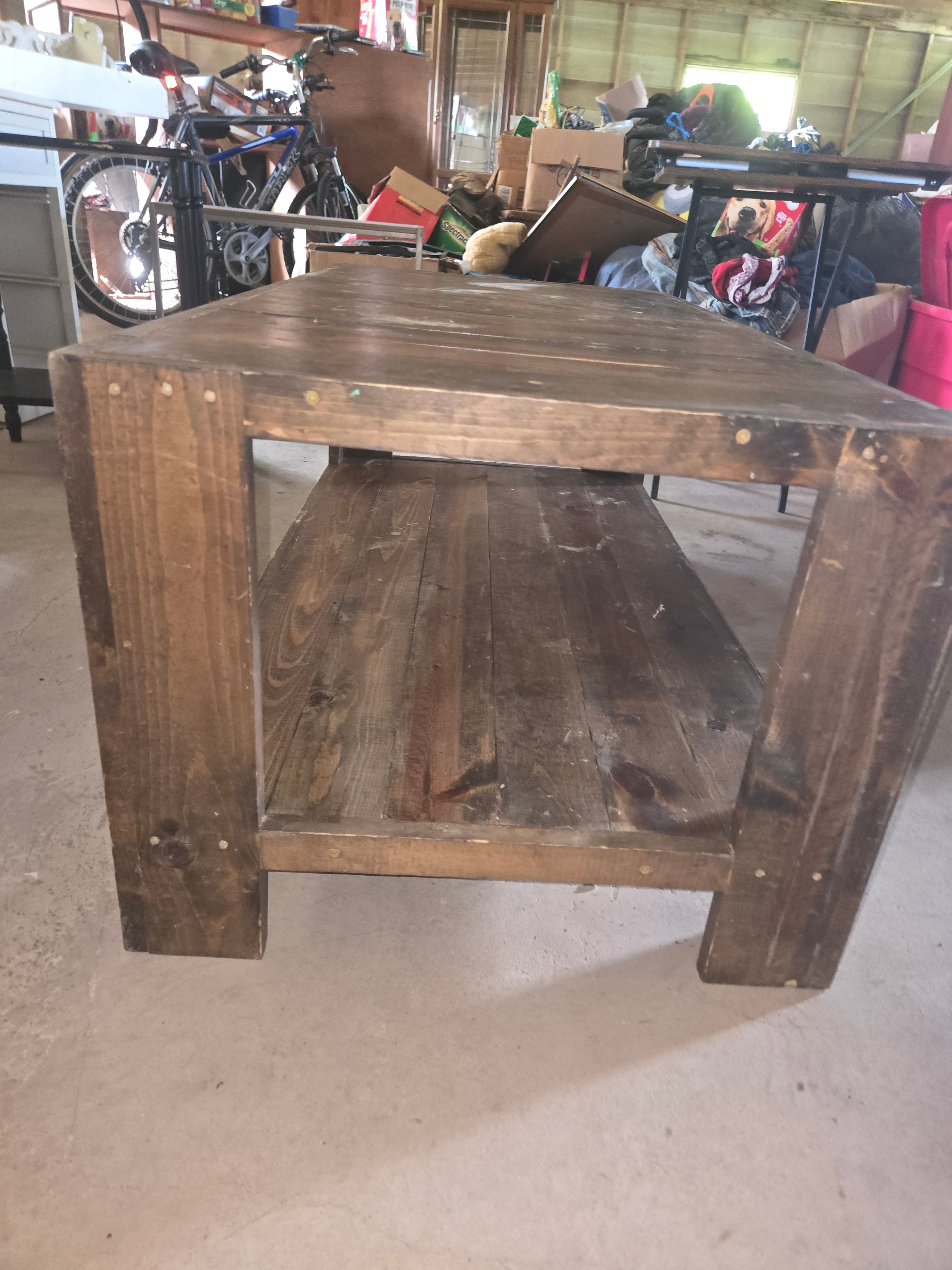 Rustic Wooden Coffee Table with Lower Shelf - Thumbnail 2