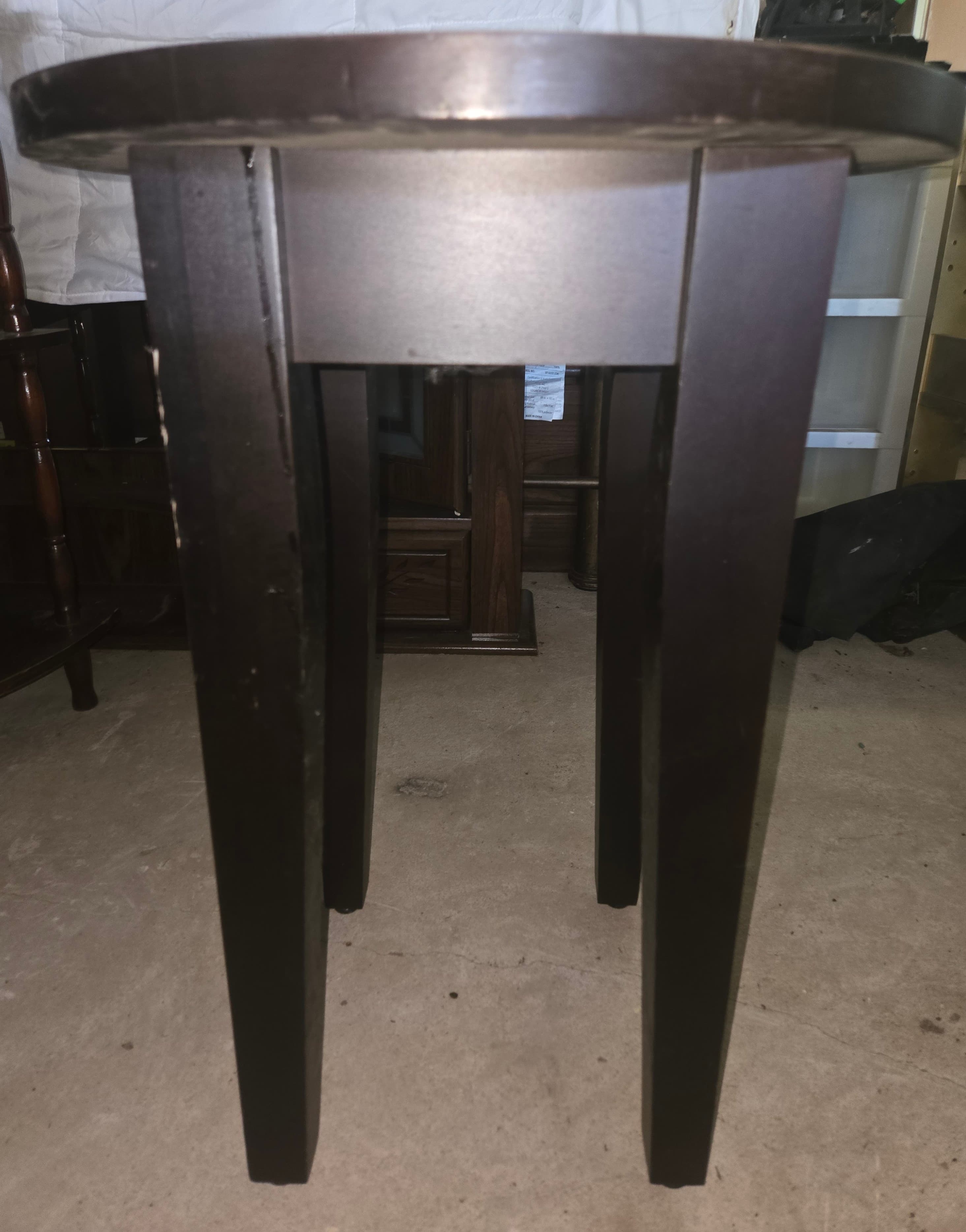 Round Wooden Side Table with Dark Finish