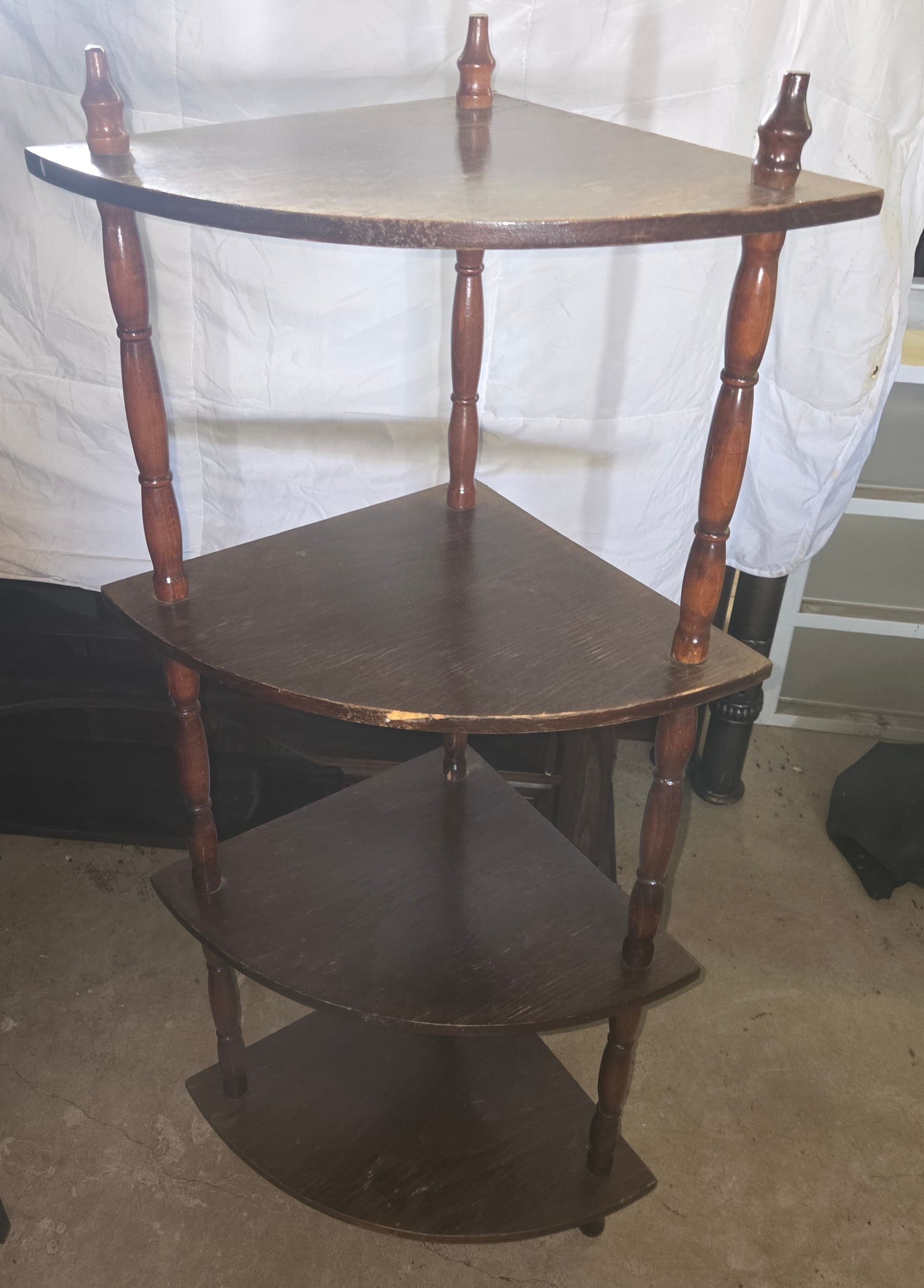 Vintage Wooden Corner Shelf Unit with Four Tiers
