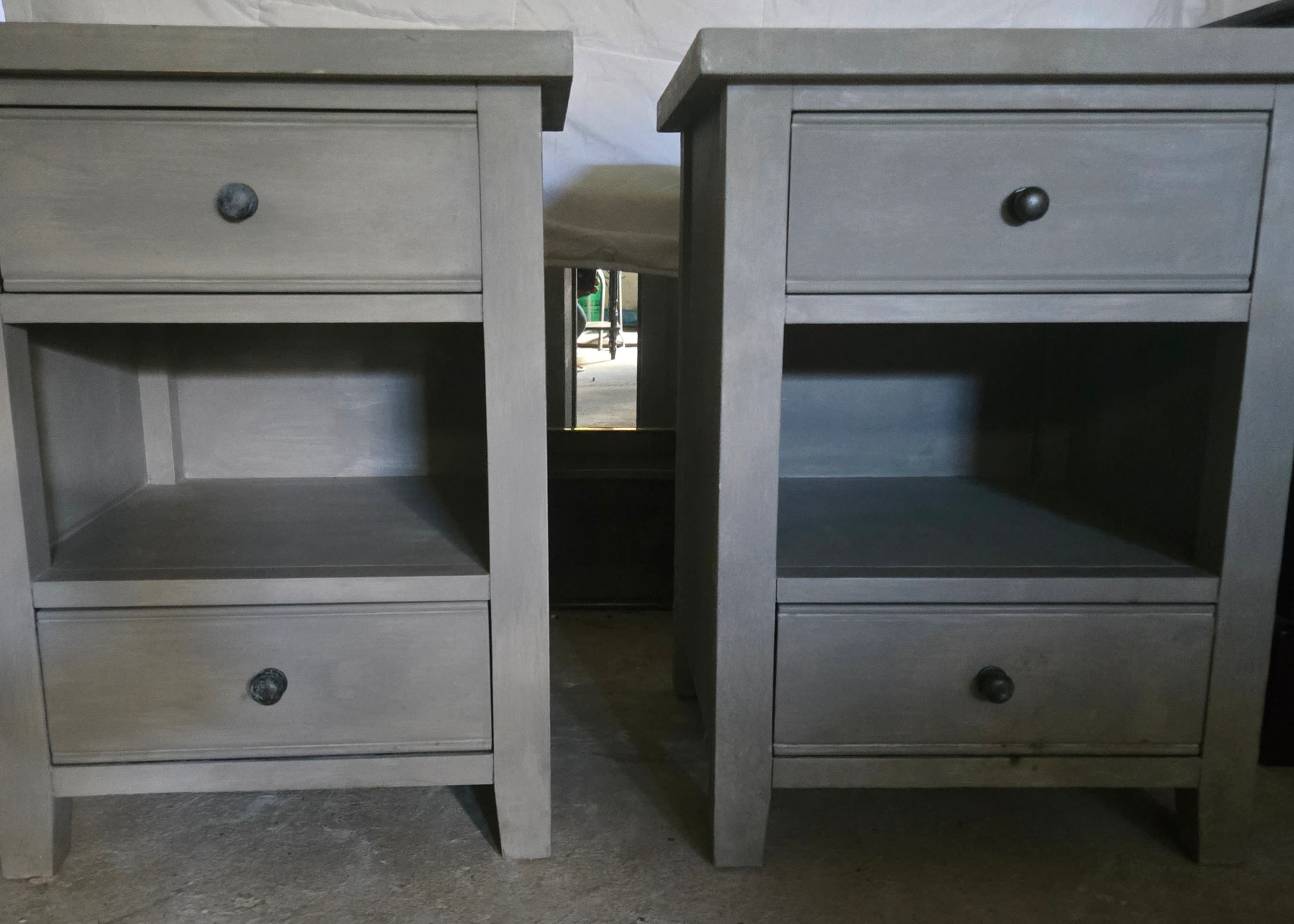 Pair of Gray Wooden Nightstands with Drawers - Thumbnail 5
