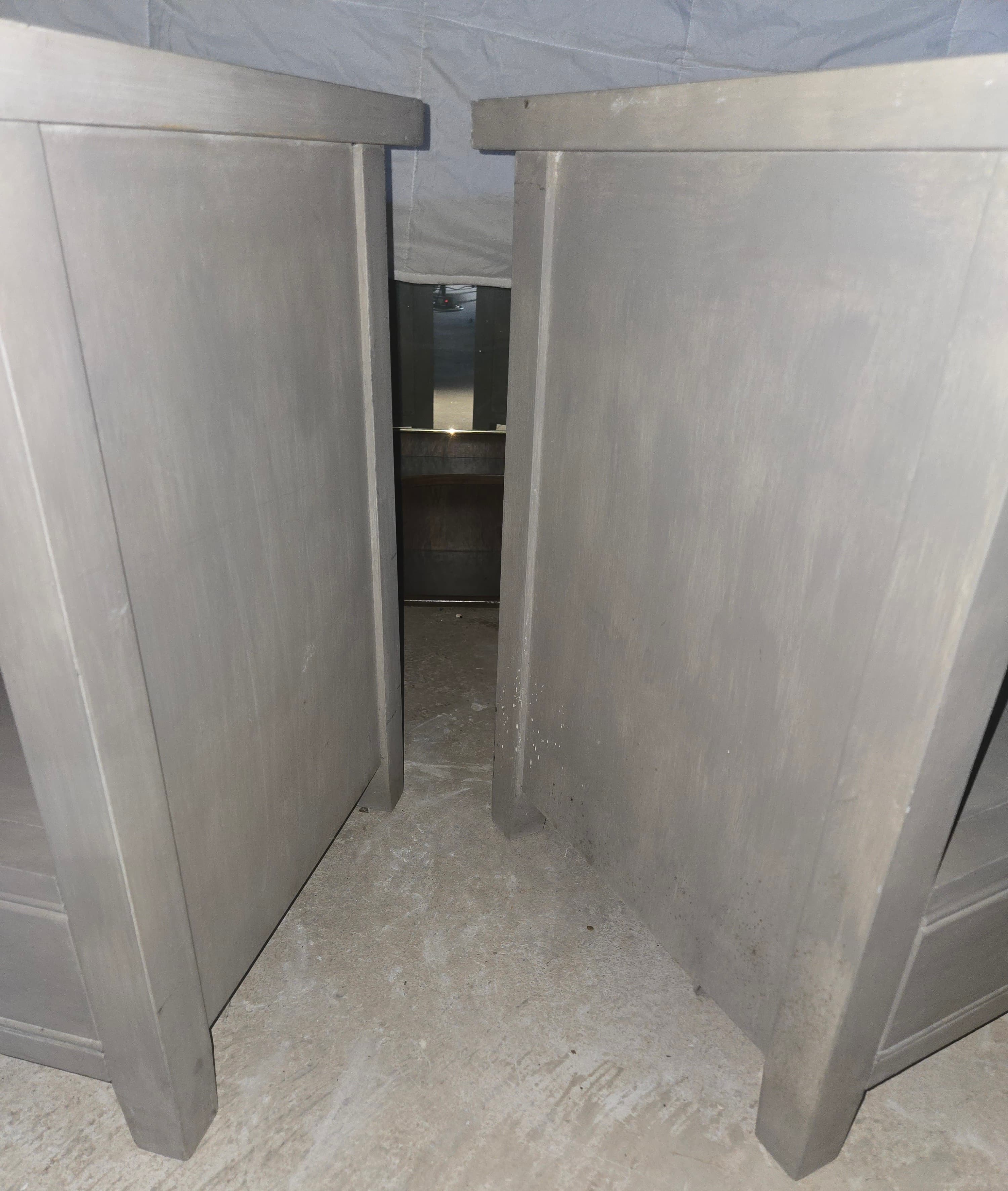 Pair of Gray Wooden Nightstands with Drawers - Thumbnail 2