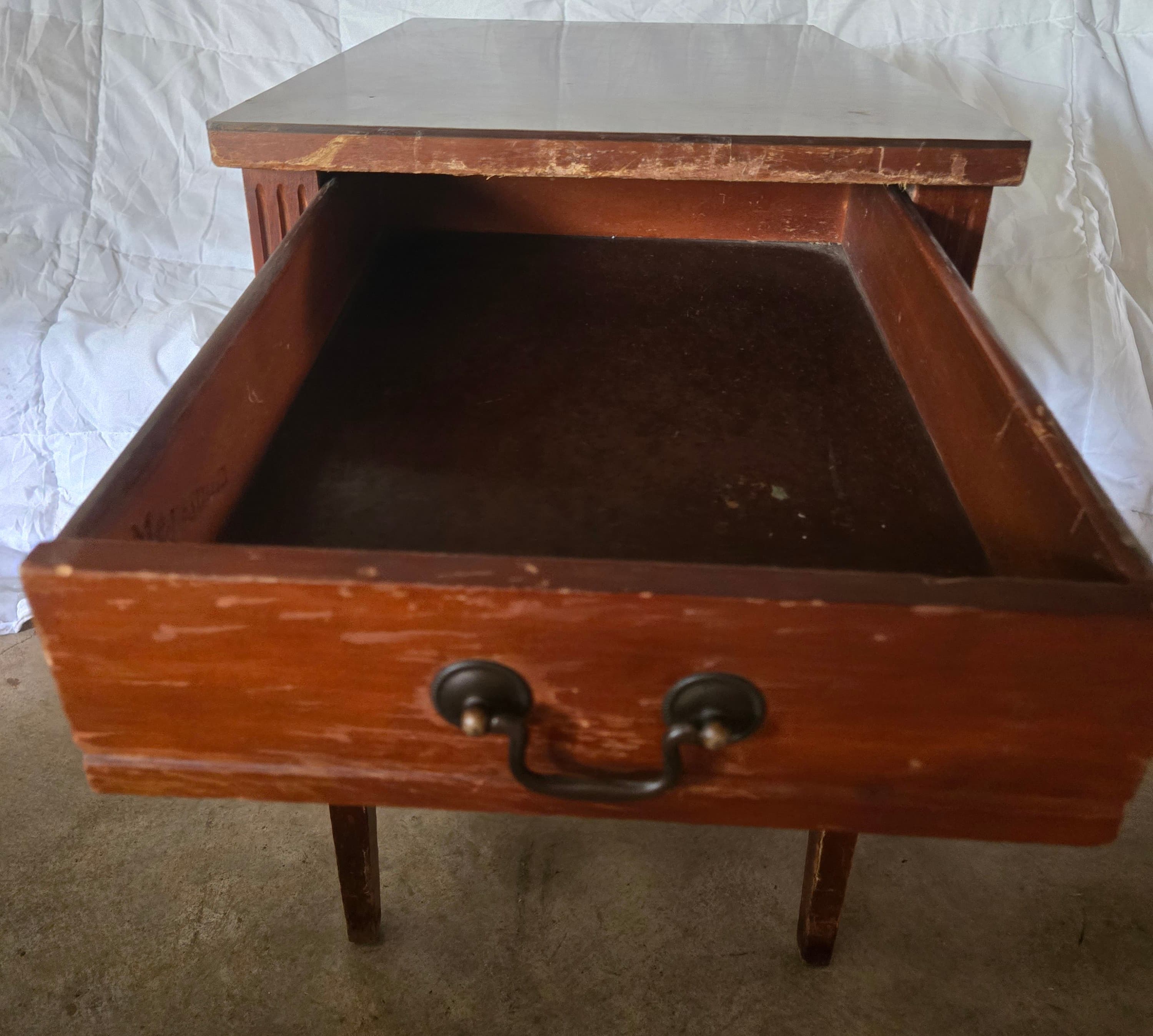 Vintage Wooden Side Table with Drawer and Shelf - Thumbnail 2