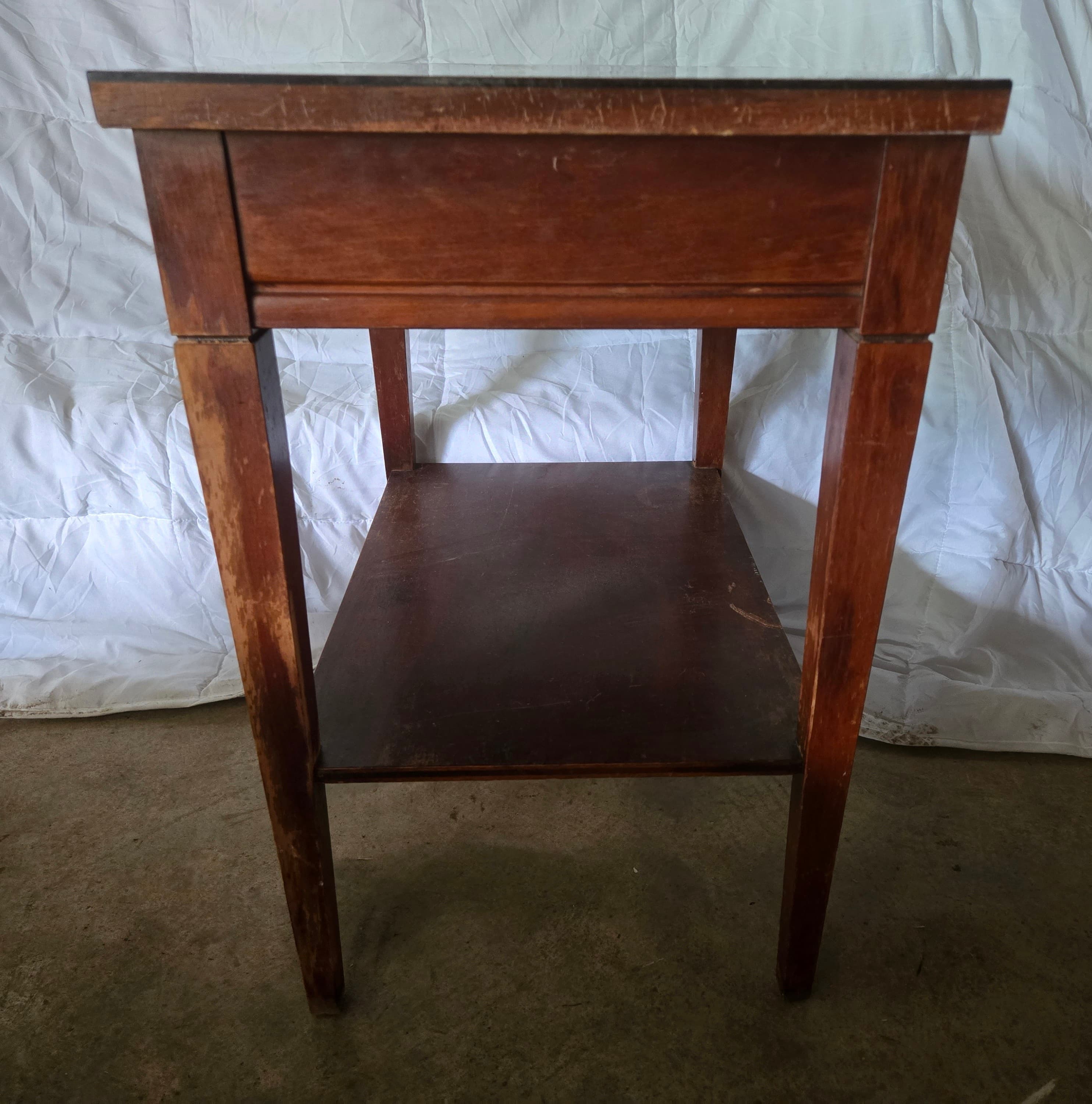 Vintage Wooden Side Table with Drawer and Shelf - Thumbnail 4
