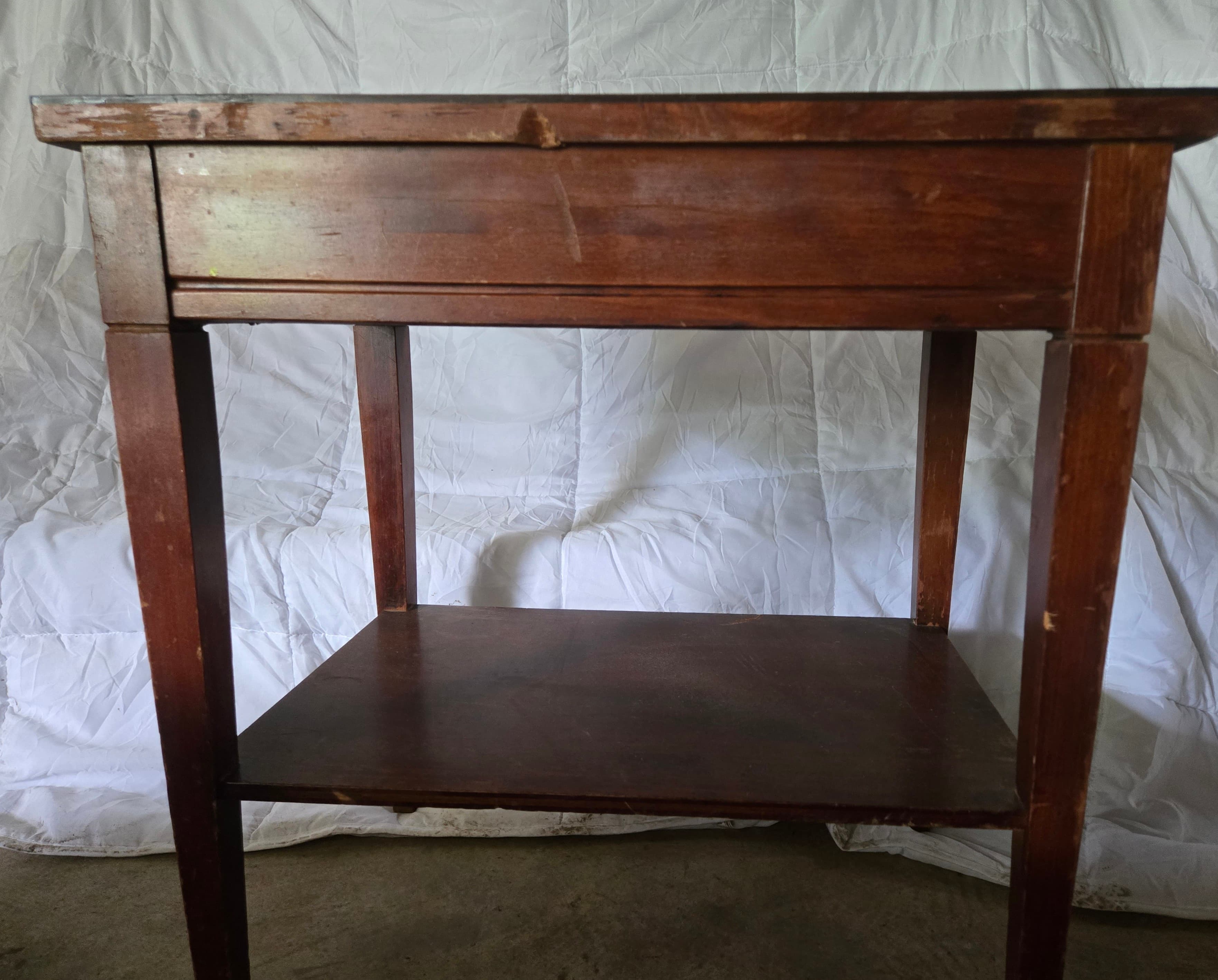 Vintage Wooden Side Table with Drawer and Shelf - Thumbnail 3