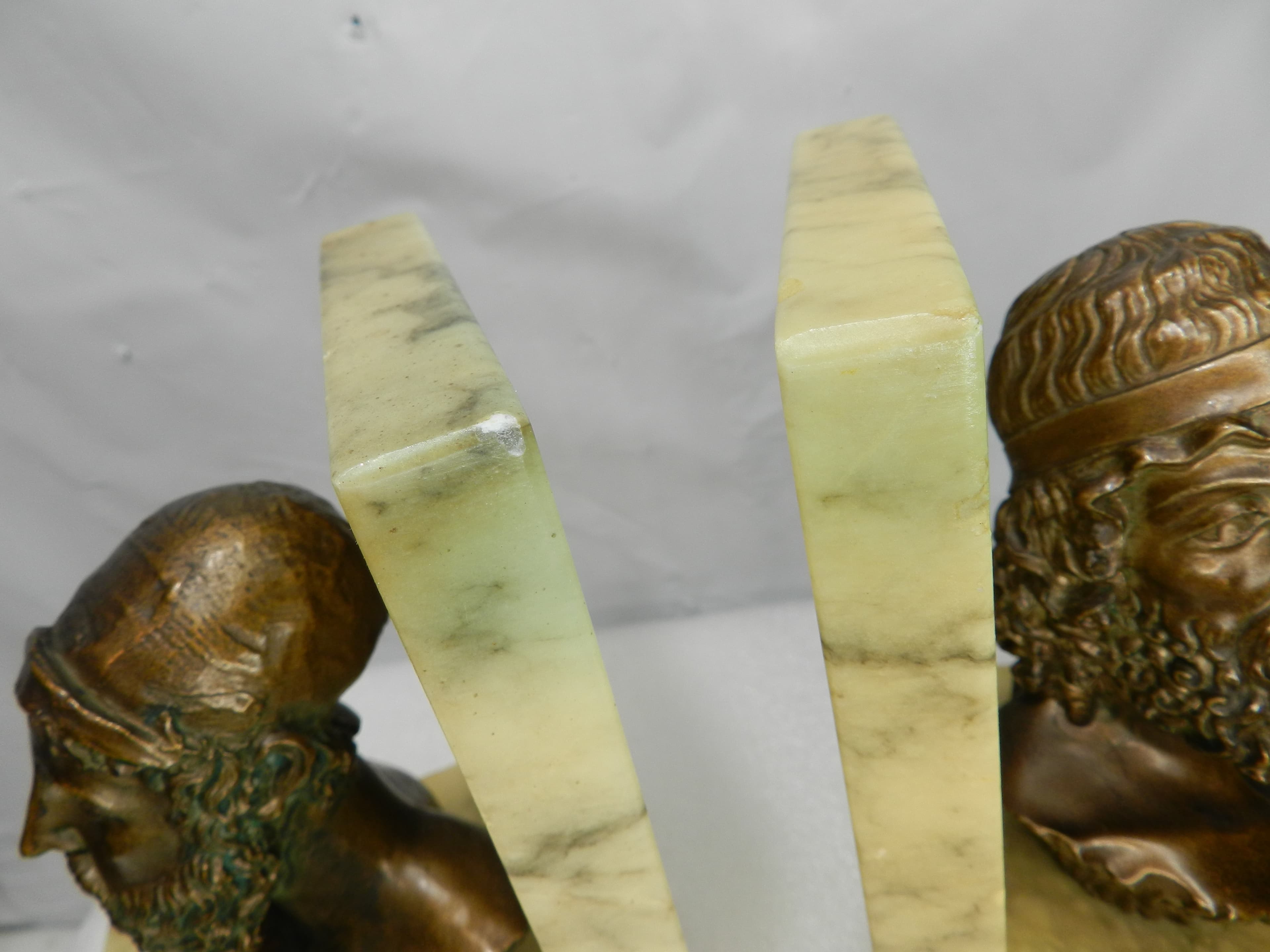 Vintage Bookends Bronze-Finished Busts Homer & Poseidon Marble Bases Italy N7J - Thumbnail 3