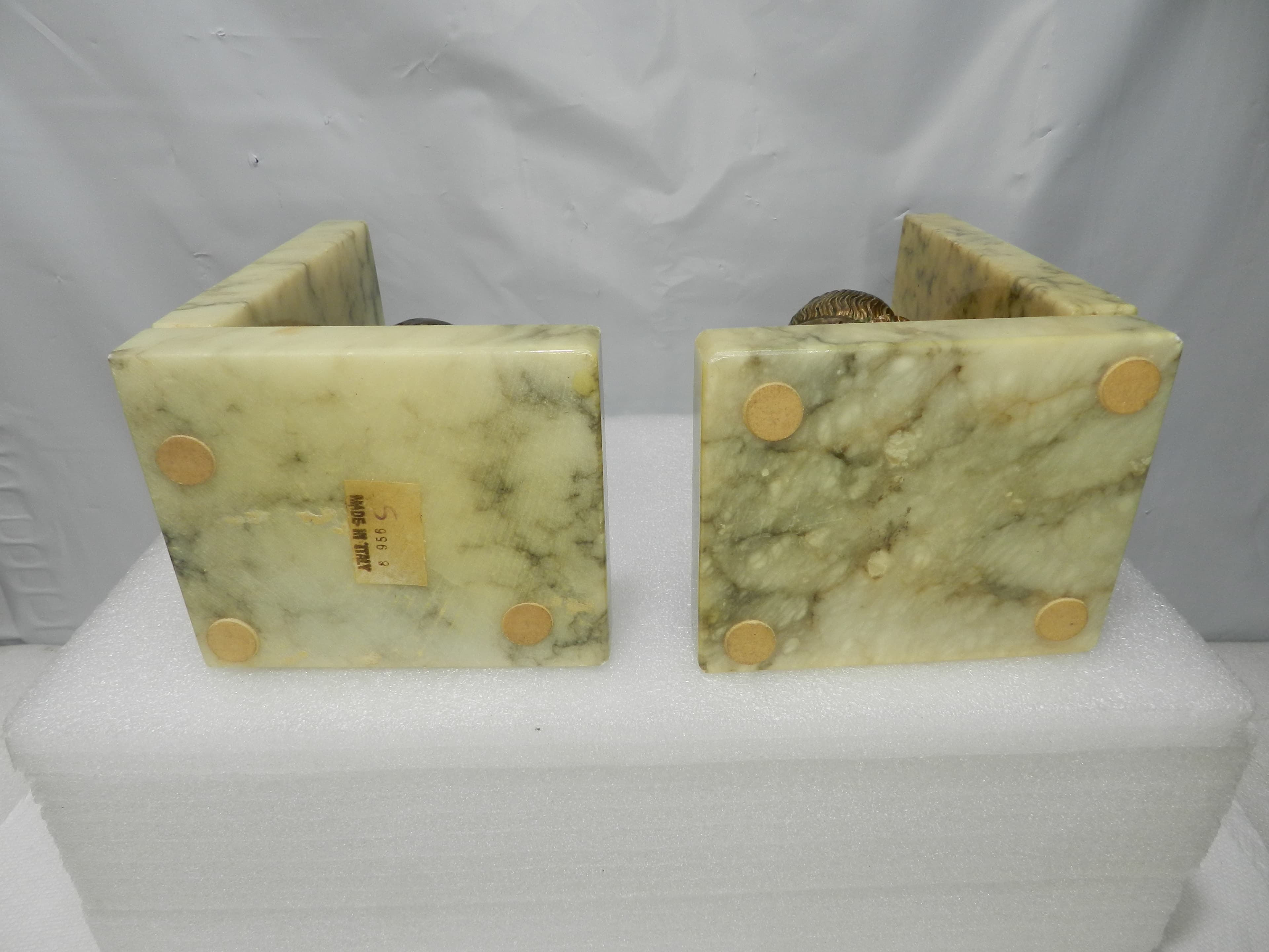 Vintage Bookends Bronze-Finished Busts Homer & Poseidon Marble Bases Italy N7J - Thumbnail 4