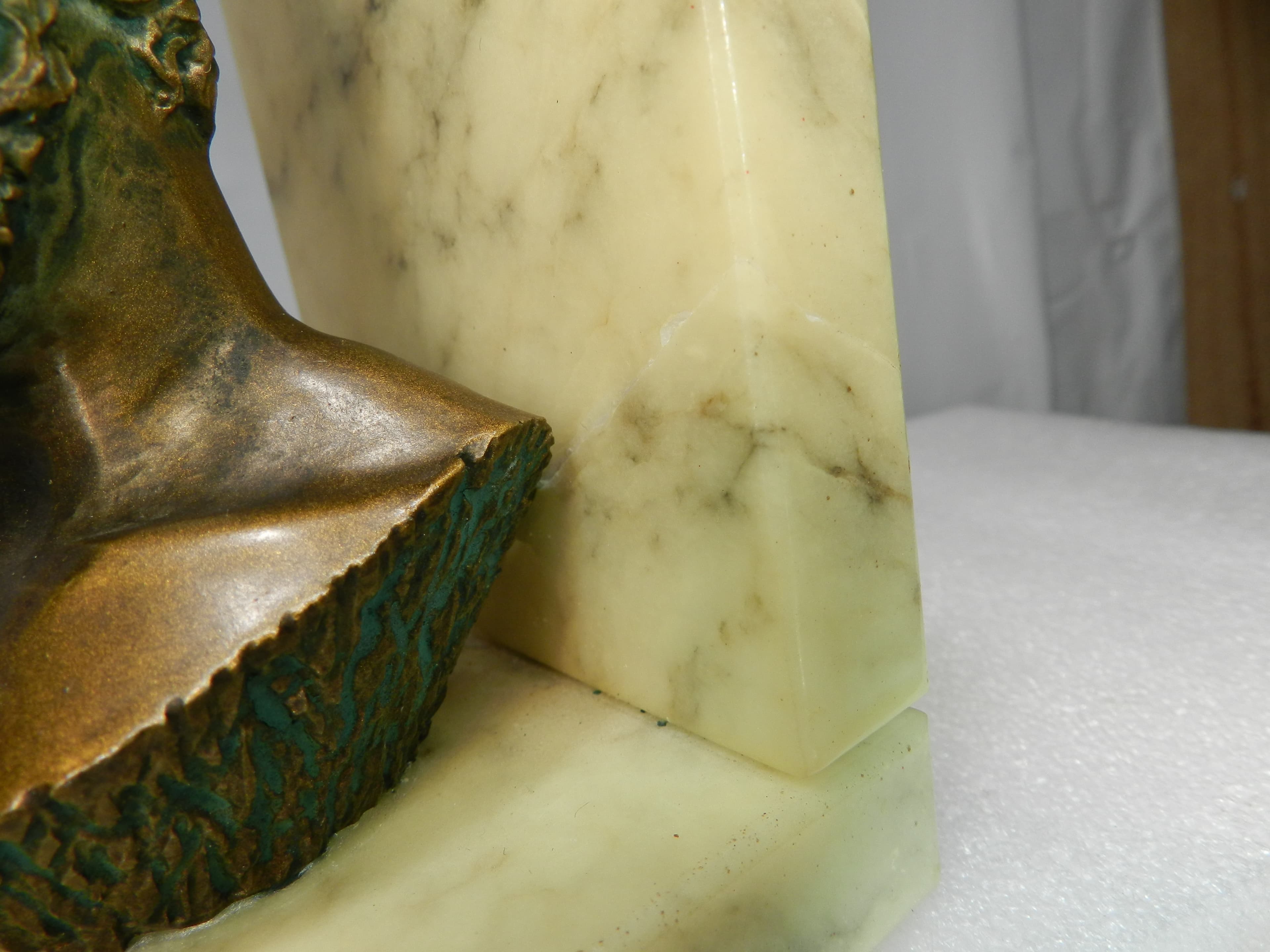 Vintage Bookends Bronze-Finished Busts Homer & Poseidon Marble Bases Italy N8J - Thumbnail 12