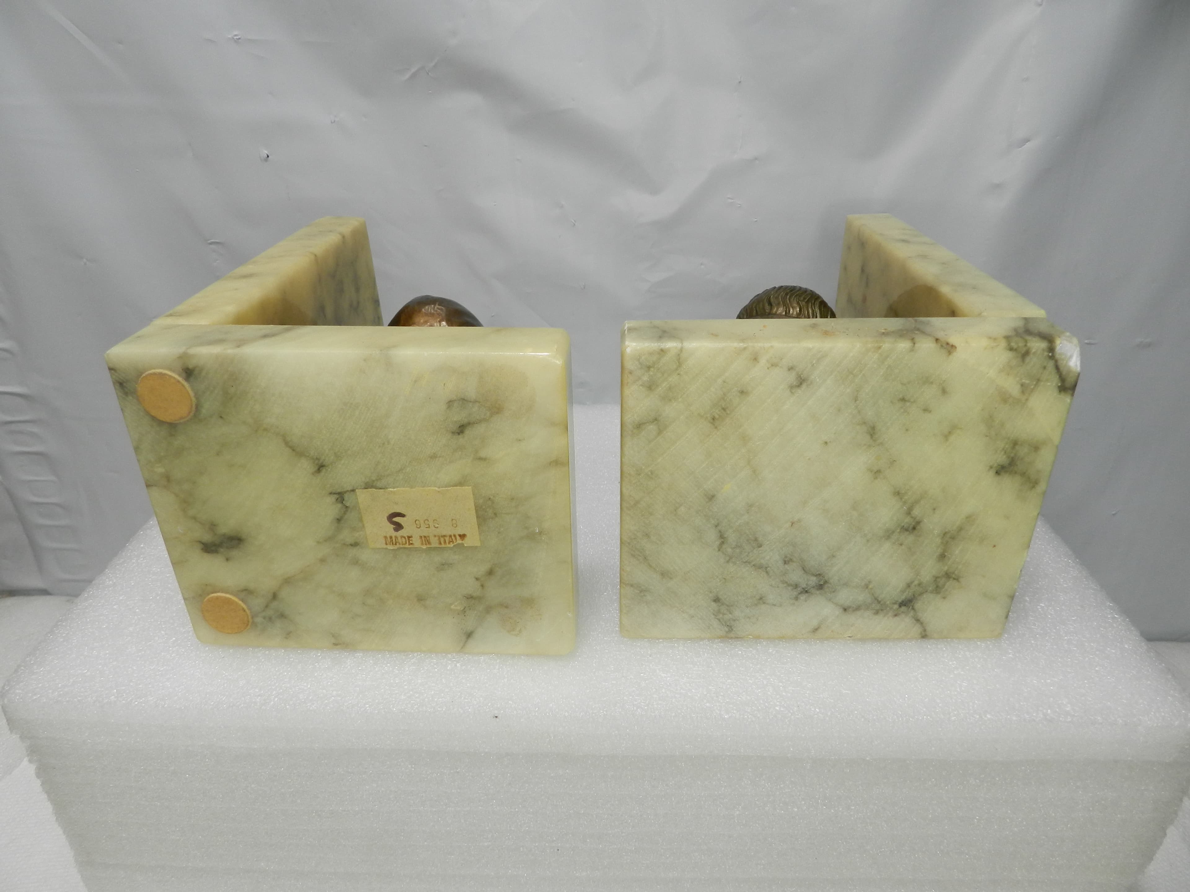 Vintage Bookends Bronze-Finished Busts Homer & Poseidon Marble Bases Italy N8J - Thumbnail 9