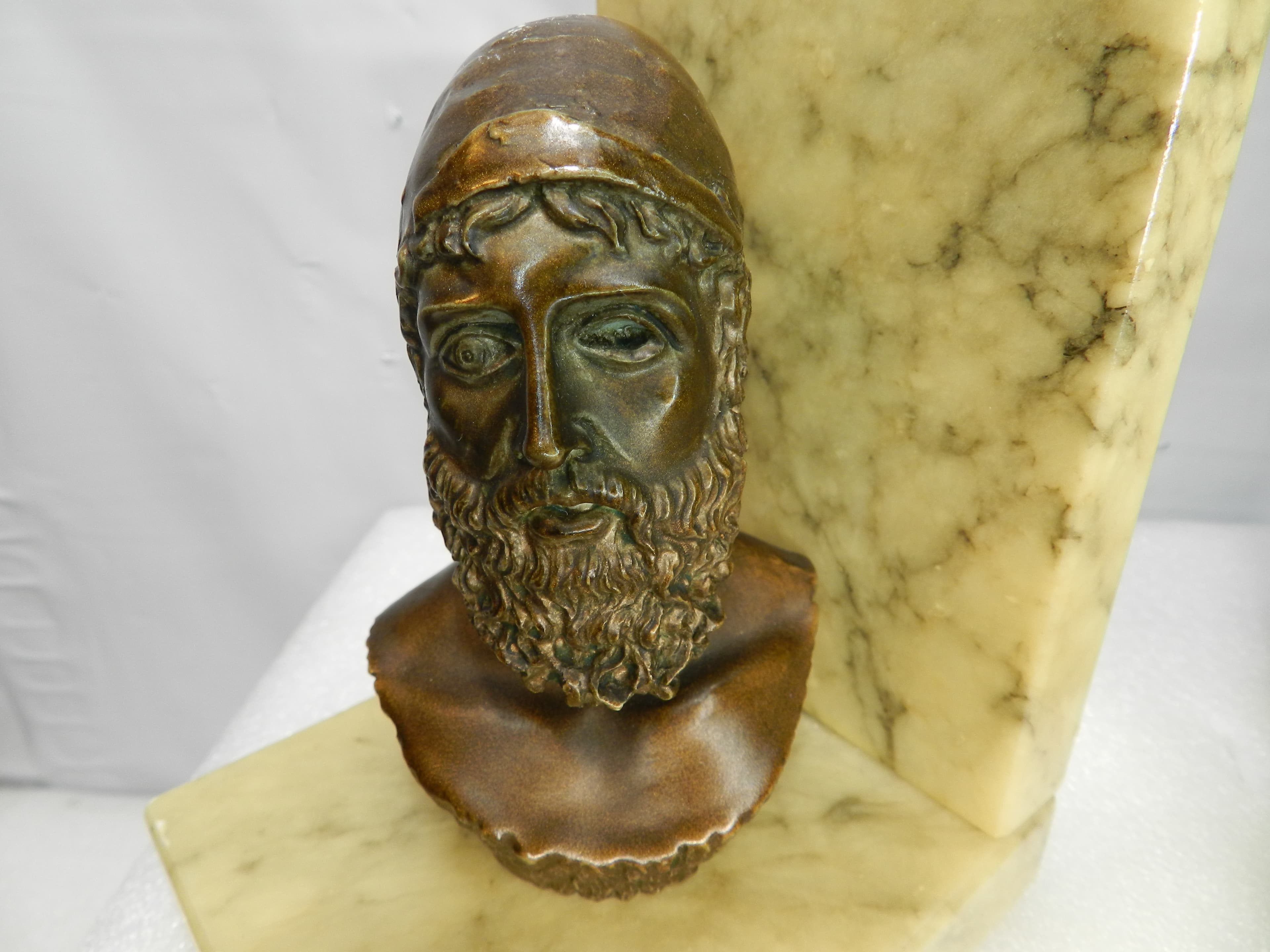 Vintage Bookends Bronze-Finished Busts Homer & Poseidon Marble Bases Italy N8J - Thumbnail 6
