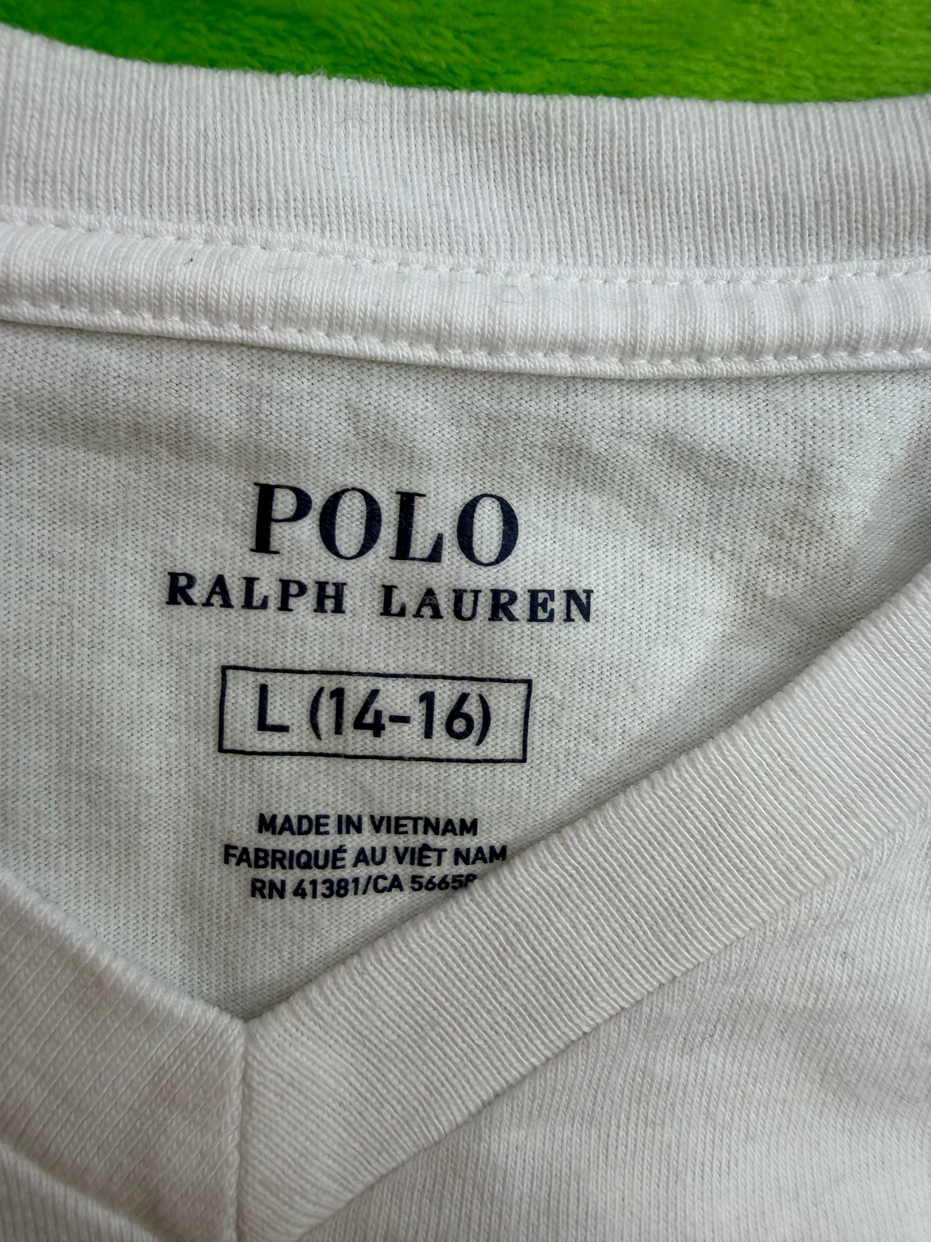 Polo Ralph Lauren Boys V-Neck T-Shirt Sz L 14-16 White Pony Logo - Thumbnail 4